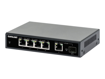Intellinet Switch - 4 x 101001000 (PoE+) + 1 x Combo Gigabit SFPRJ-45 (Uplink)