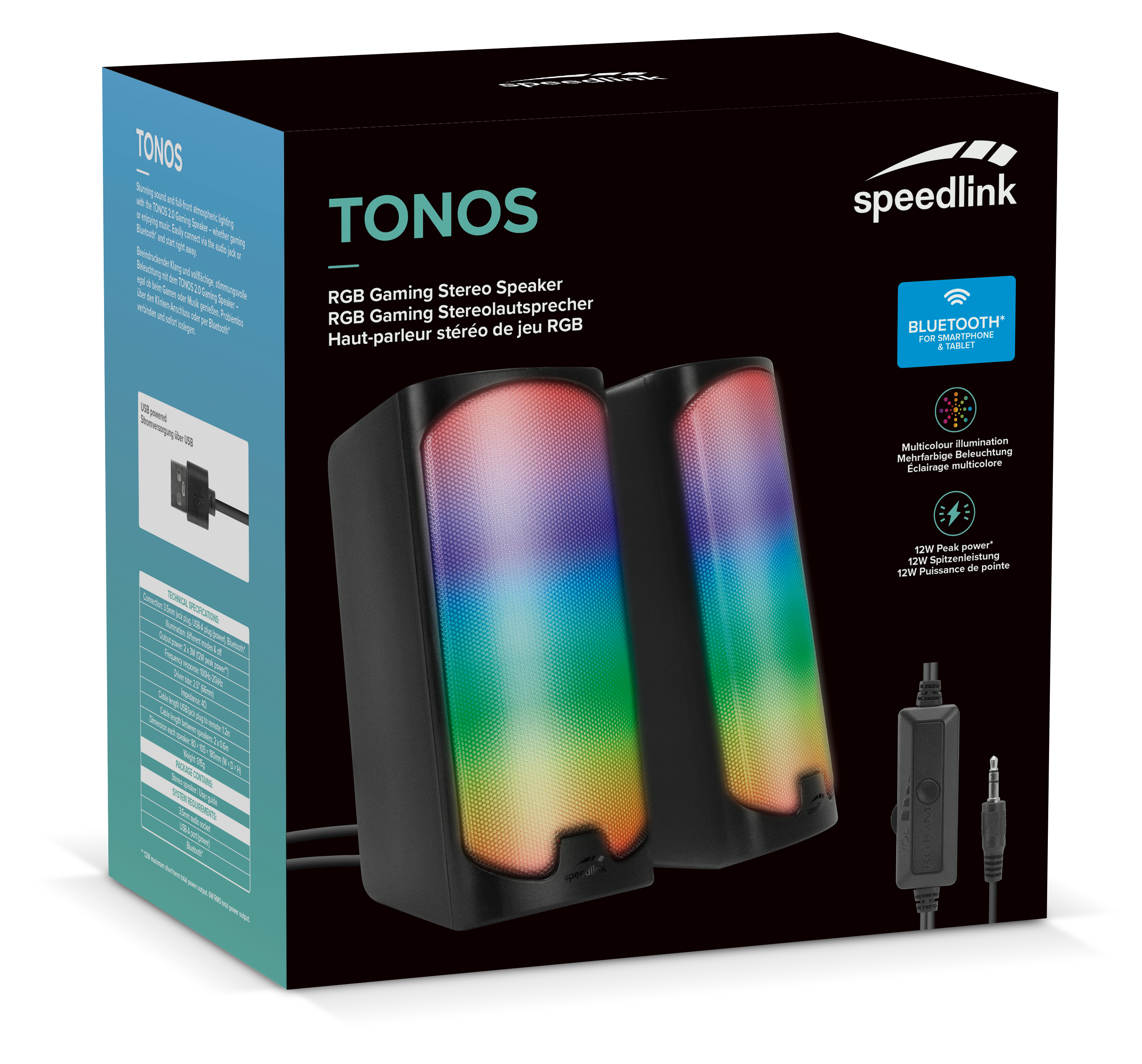 SPEEDLINK Lautsprecher TONOS RGB Stereo schwarz retail - Lautsprecher - 20 KHz, Ansicht 2