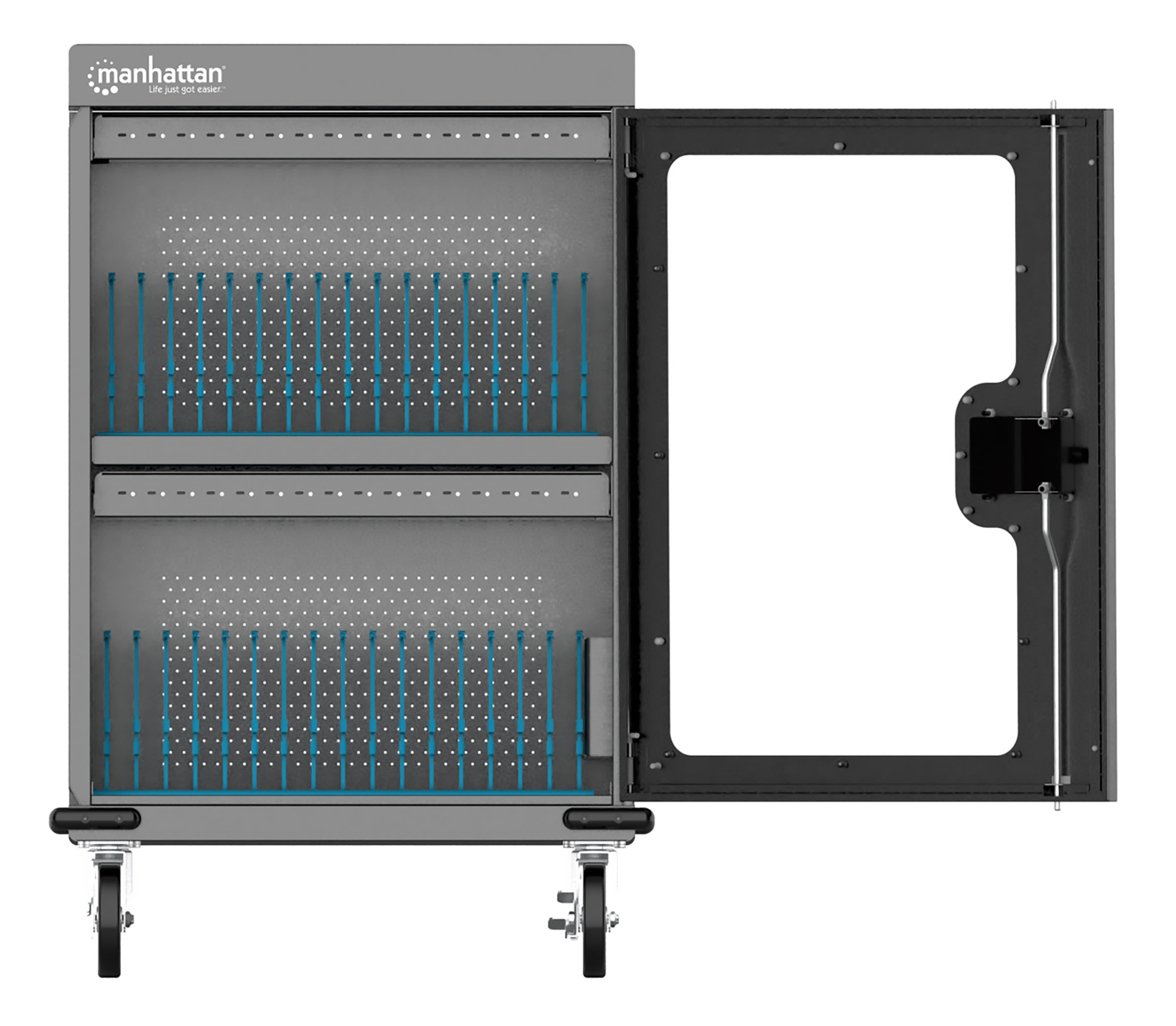 Manhattan Charging Cabinet/Cart via USB-C x32 Devices, Trolley, Power Delivery 18W per port (576W total) - grau, Ansicht 2