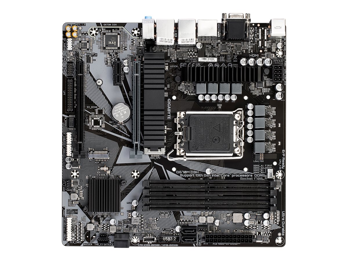 Gigabyte Q670M D3H - Motherboard - micro ATX - LGA1700-Sockel - Q670 Chipsatz - USB-C 3.2 Gen2 USB-C 3.2 Gen 1 USB 3.2 Gen 1 - 2.5 Gigabit LAN - Onboard-Grafik (CPU erforderlich)