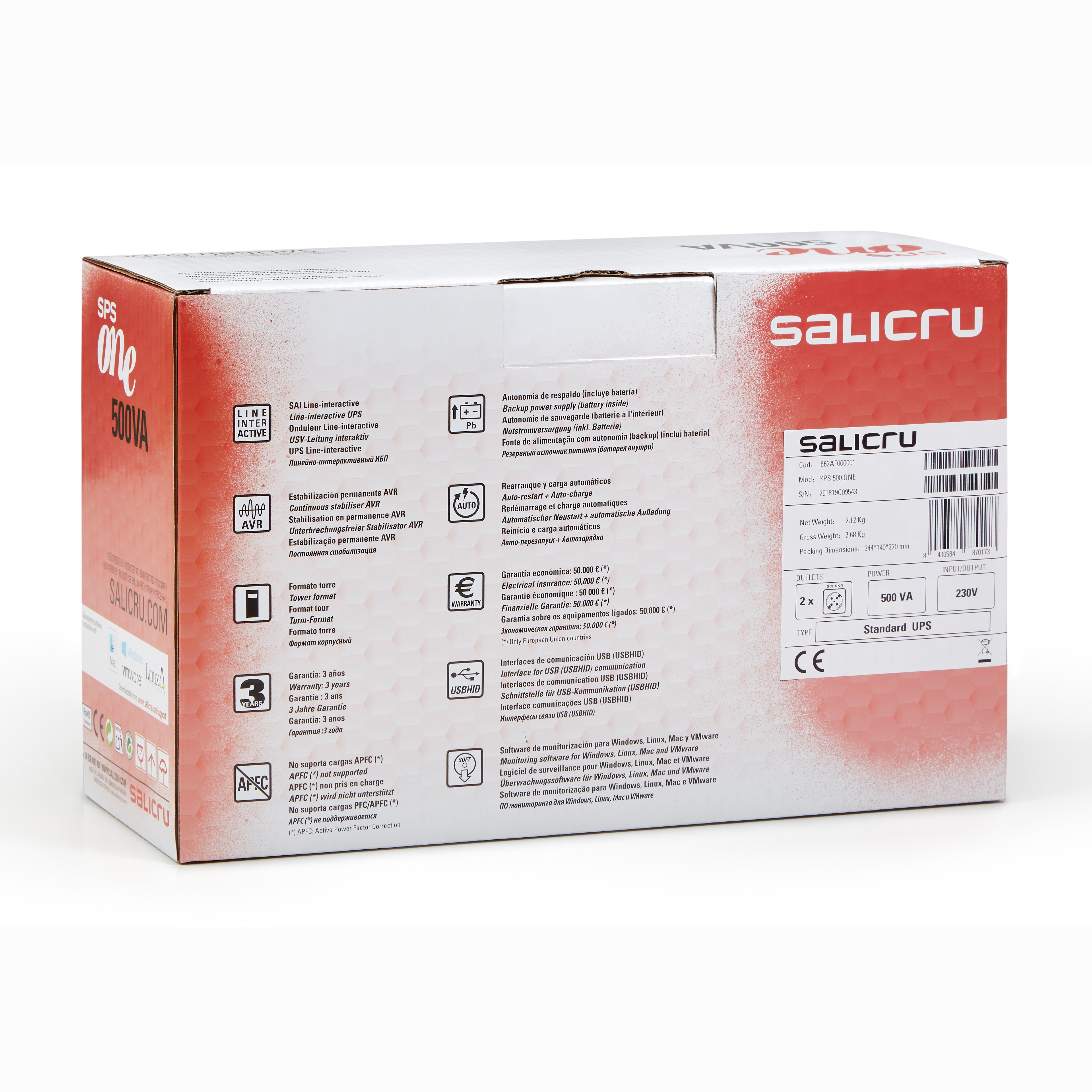 SALICRU SPS 500 ONE IEC - Line-Interaktiv - 500 VA - 240 W - Sine - 162 V - 290 V