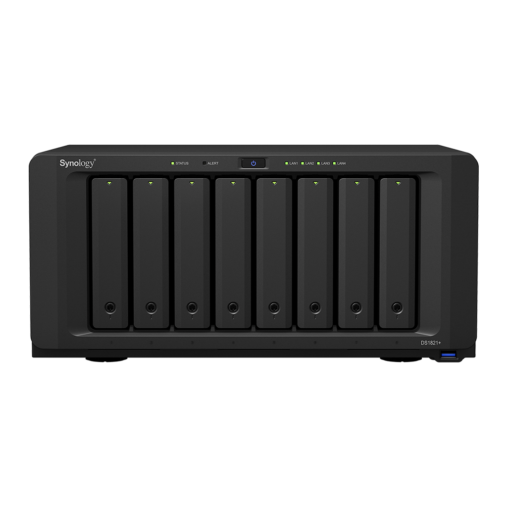 Synology DiskStation DS1821+, NAS, Desktop, Ryzen Embedded, V1500B, 112 TB, Schwarz