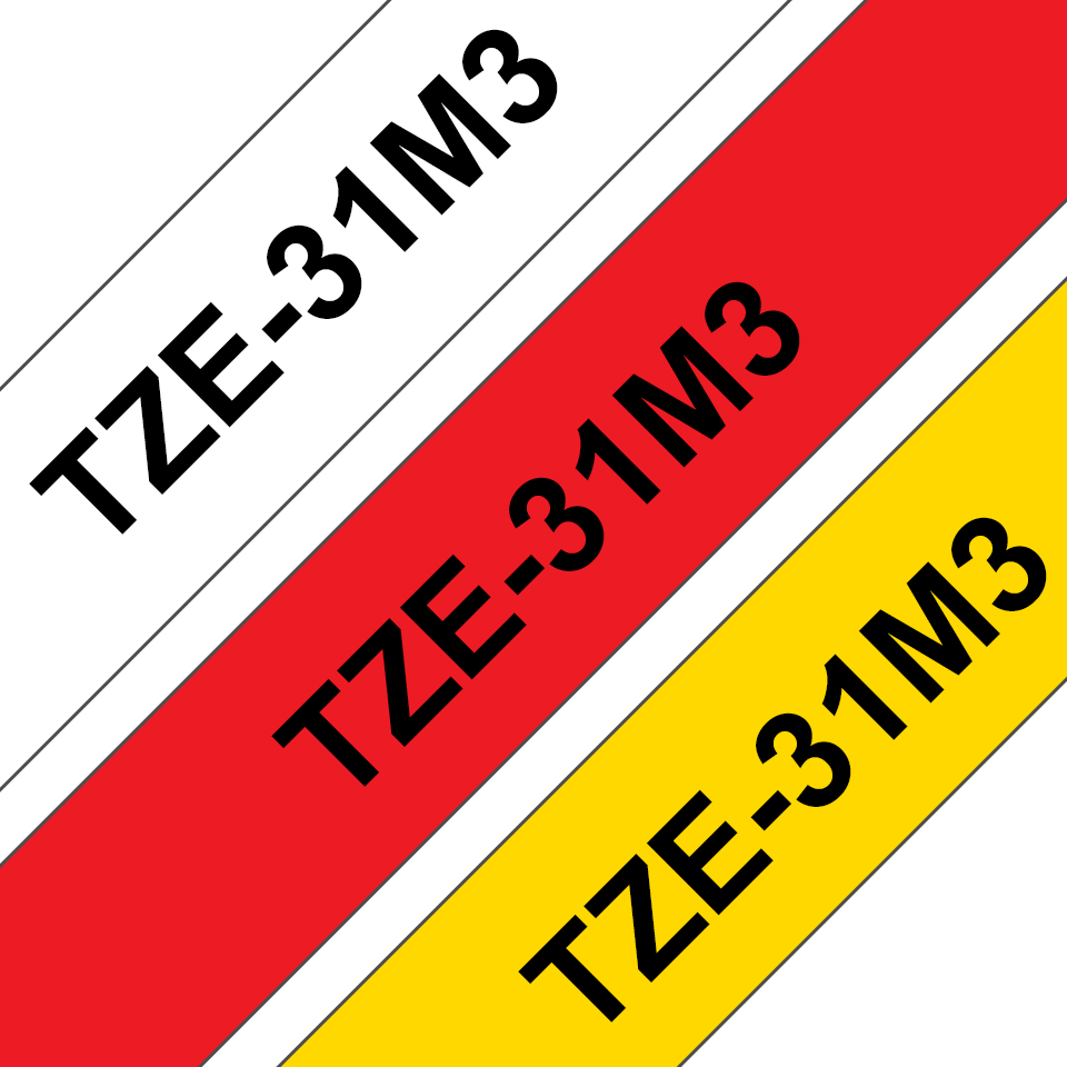 Brother TZe-31M3 - Schwarz auf rot, Schwarz auf Weiß, Schwarz auf Gelb - Rolle (1,2 cm x 8 m), Ansicht 2