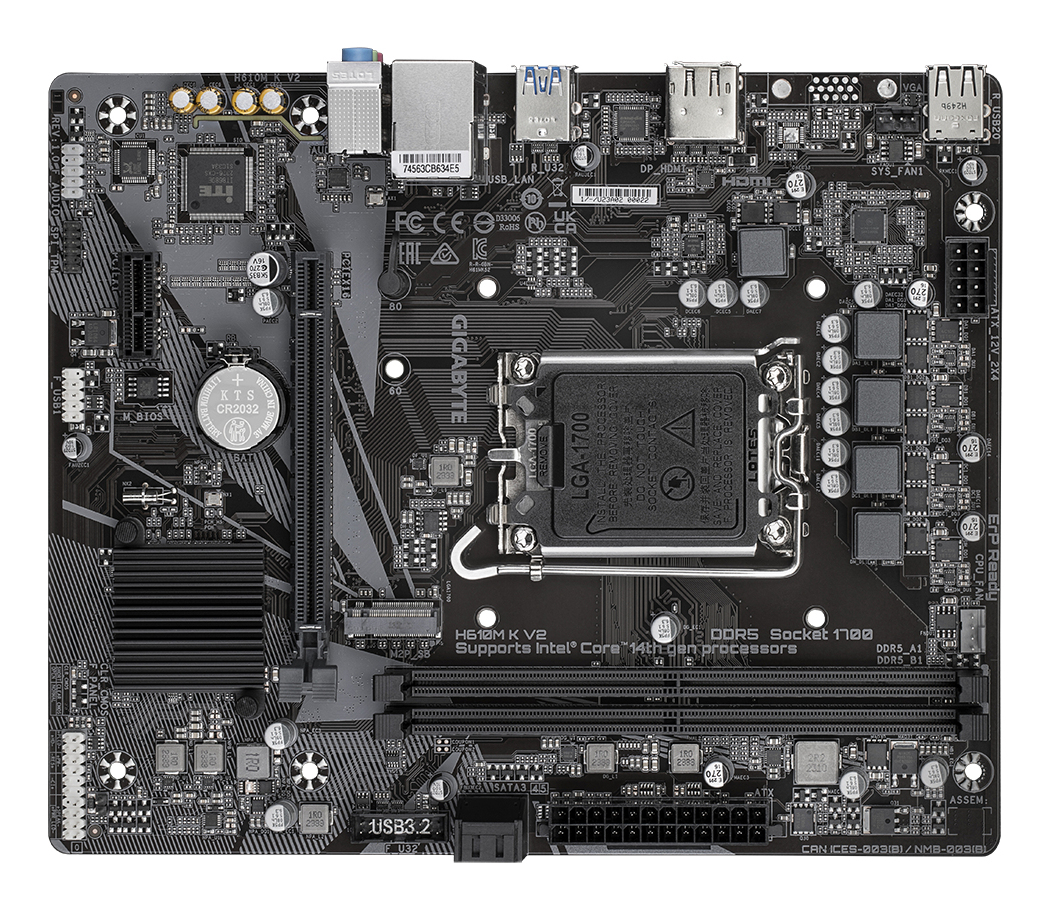 Gigabyte H610M K V2 - 1.0 - Motherboard - micro ATX - LGA1700-Sockel - H610 Chipsatz - Gigabit LAN - Onboard-Grafik, Ansicht 3