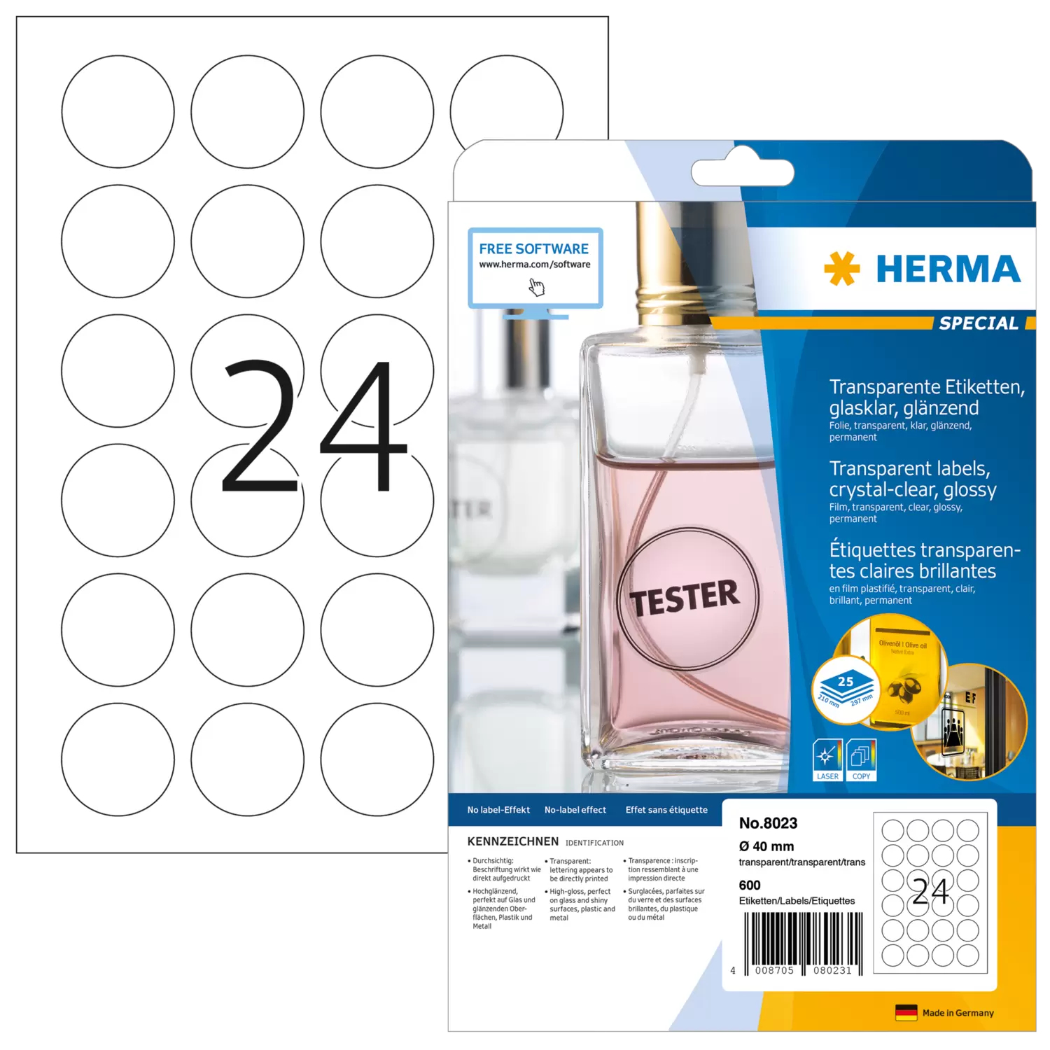 HERMA Selbstklebend - durchsichtig - 40 mm rund 600 Etikett(en) (25 Bogen x 24), Ansicht 4