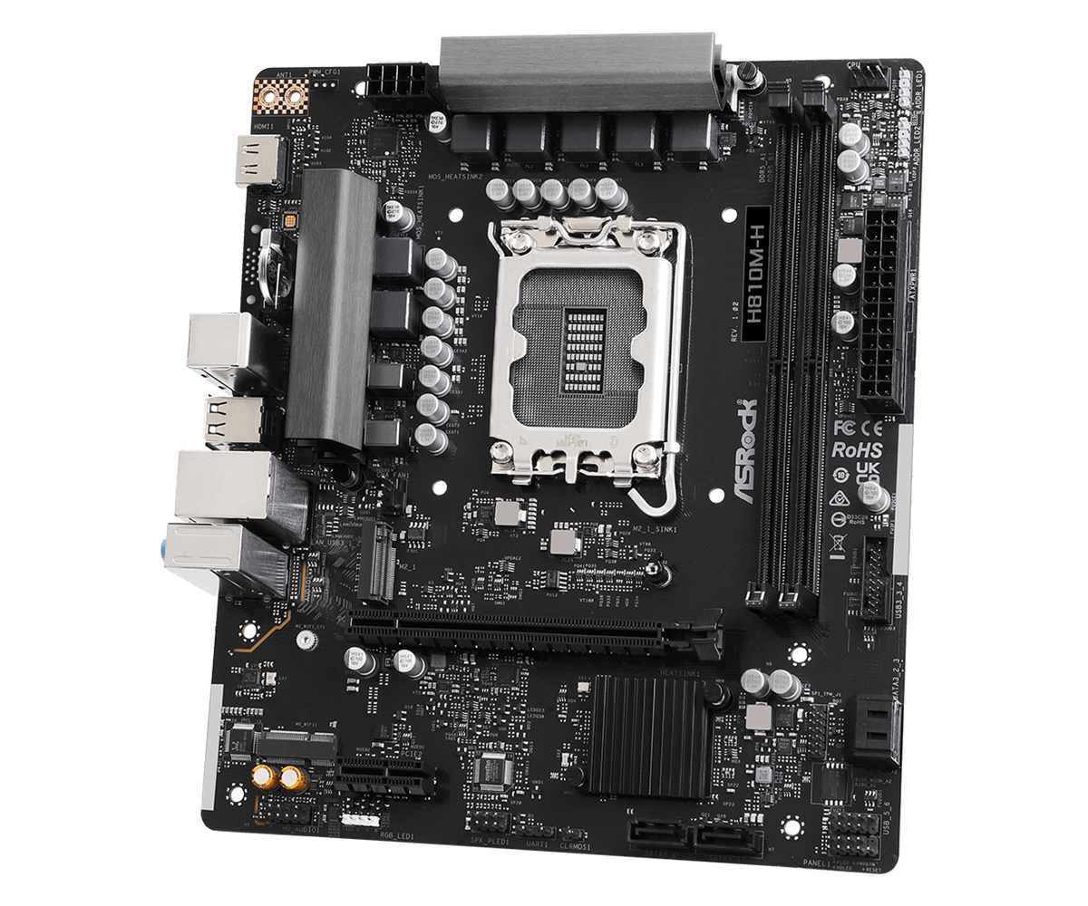 ASRock H810M-H Dimms 4STATA3 USB3.2 GB-LAN - DDR5 - Intel Sockel 1851 (Core Ultra 100&200) - Micro/Mini/Flex-ATX, Ansicht 4