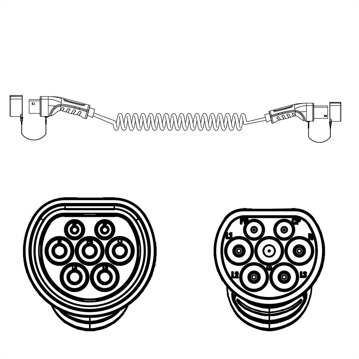 ROLINE EV-Ladekabel Spirale Typ2 3-Ph. 16A 11kW 5m, Ansicht 2