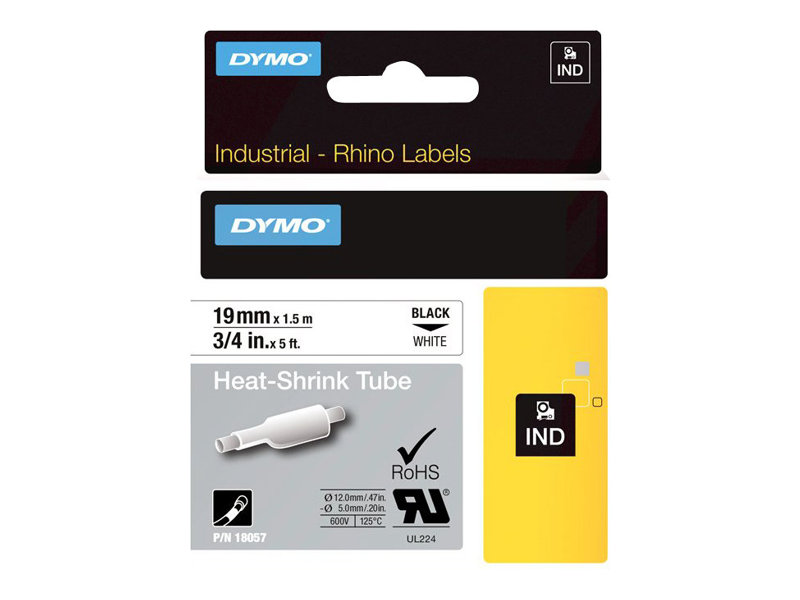 Dymo RhinoPRO Heat shrink tubing - Polyolefin - Schwarz auf Weiß - Rolle (1,9 cm x 1,5 m), Ansicht 2