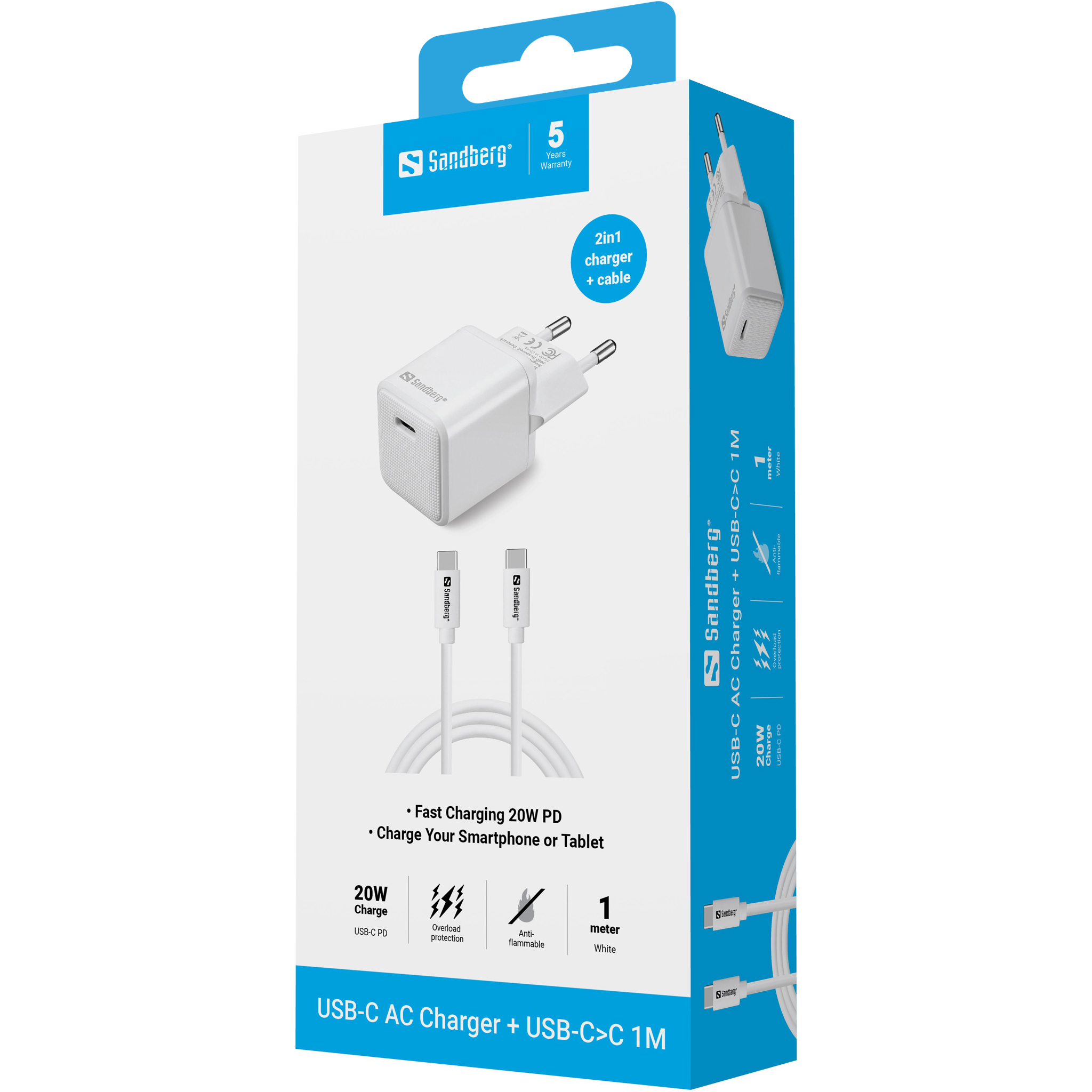 SANDBERG Netzteil - 2-in-1 - 20 Watt - 3 A - PD (24 pin USB-C), Ansicht 2