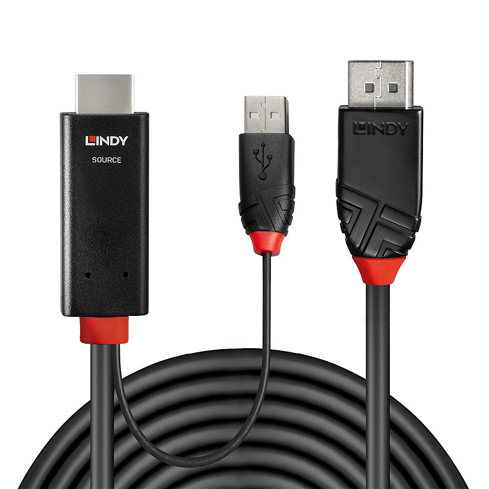 Lindy Adapterkabel - HDMI, USB (nur Strom) männlich zu DisplayPort männlich, Ansicht 4