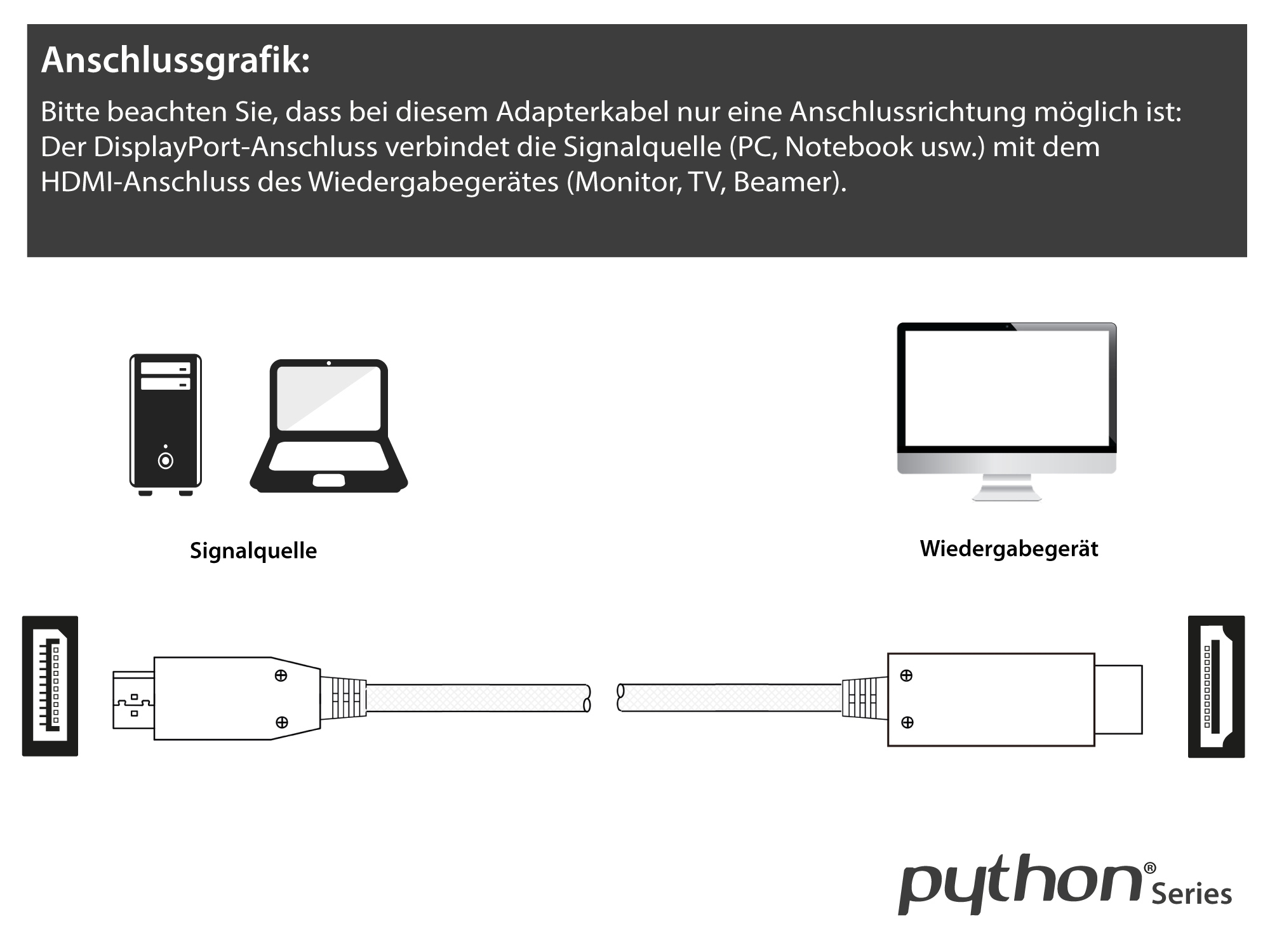 PYTHON DisplayPort 1.4 an HDMI 2.0 Kabel Nylong. weiß - Kabel - Digital/Display/Video, Ansicht 3