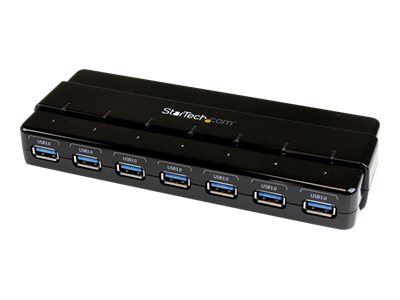 StarTech.com 7 Port USB 3.0 SuperSpeed Hub - USB 3 Hub Netzteil / Stromanschluss und Kabel - Schwarz - Hub - 7 x SuperSpeed USB 3.0 - Desktop