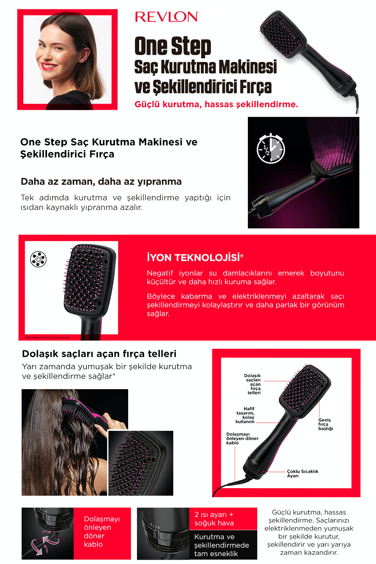 Revlon RVDR5212E - Heißluftbürste - Warm - Schwarz - Pink - 2,5 m - 800 W - 530 g, Ansicht 2