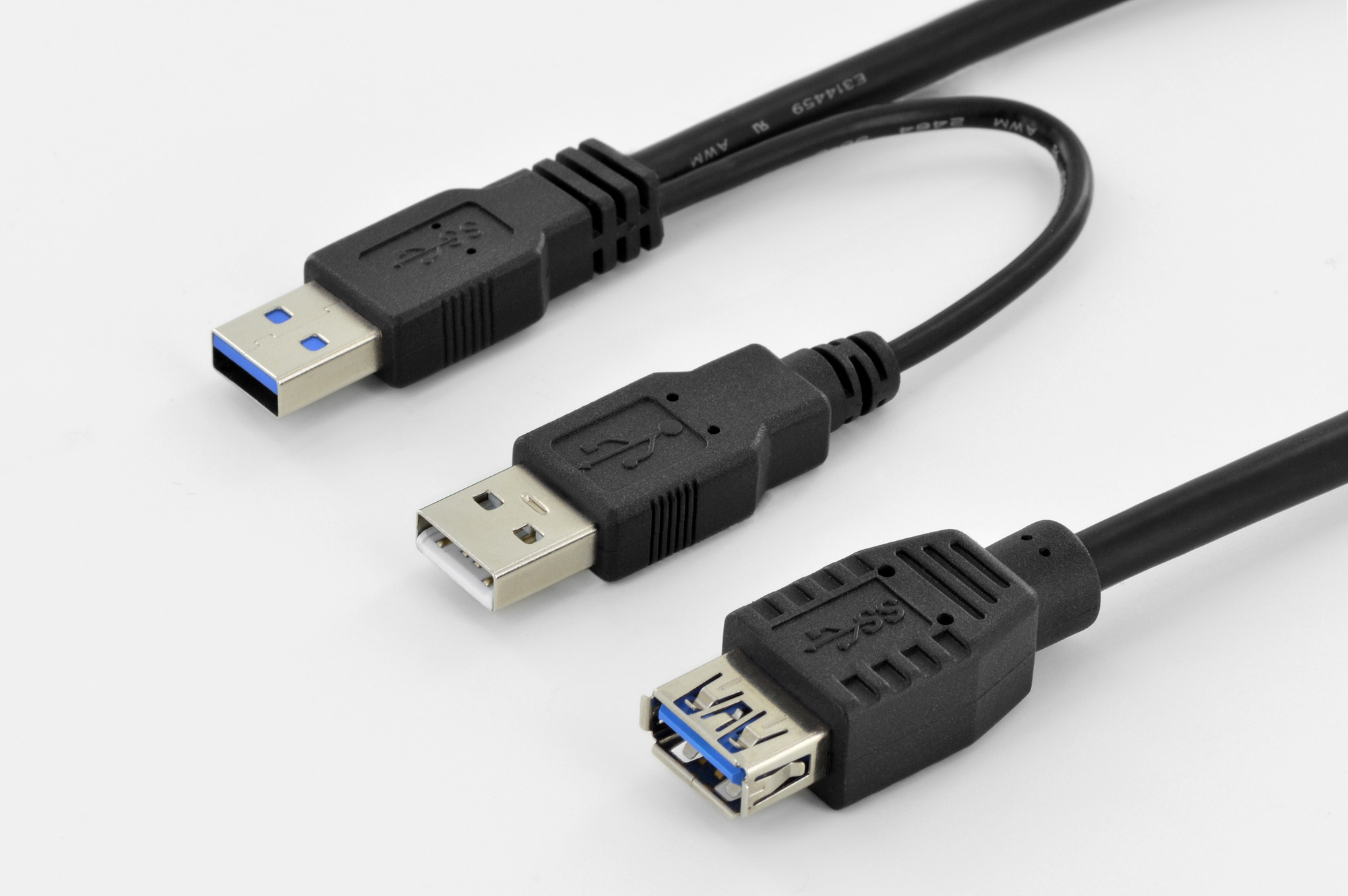 DIGITUS USB 3.0 Y-Adapterkabel, 0,3 m, 2 x USB A, USB A, USB 3.2 Gen 1 (3.1 Gen 1), Männlich/Weiblich, Schwarz