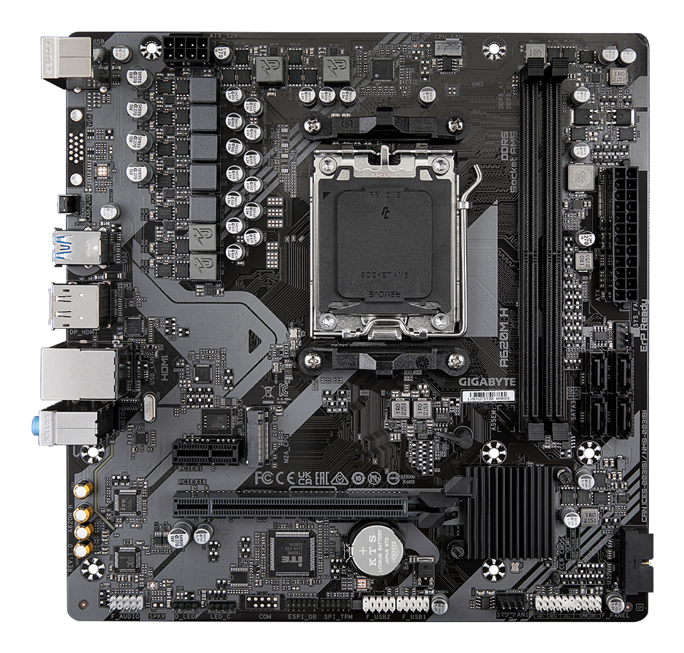Gigabyte A620M H mATX Mainboard Sockel AM5 HDMI/DP/M.2 - AMD Sockel AM5 (Ryzen Zen4), Ansicht 2