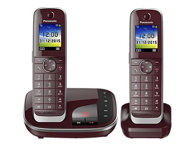 Panasonic KX-TGJ322GR schnurloses Duo-DECT Telefon mit AB, weinrot (KX-TGJ322GR)