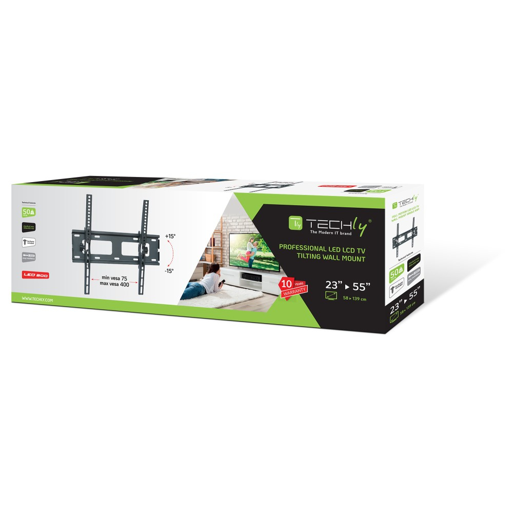 Techly MOTION LED300 - Befestigungskit (Kippbare Wandhalterung) - für Flachbildschirm - Schwarz, Ansicht 3