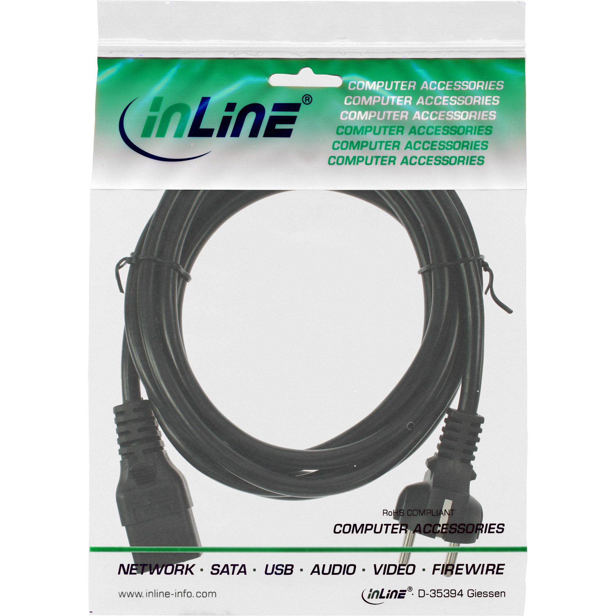 InLine Netzkabel 16A - Schutzkontakt gerade  Kaltgerätestecker IEC320C19 - 1m