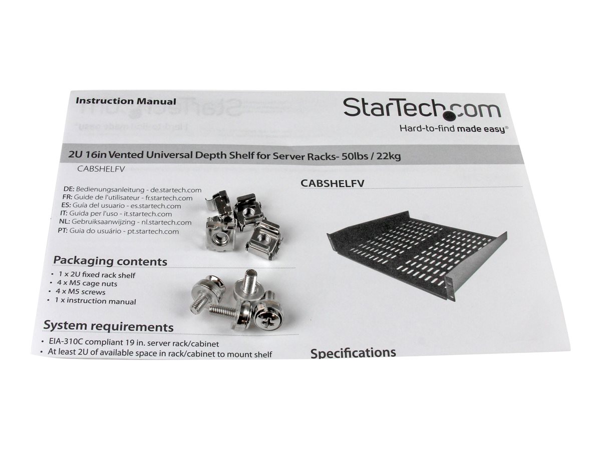 StarTech.com 2HE Universal Rack Mount Fachboden belüftet und freitragend für 19 Server Racks - 16Zoll, Ansicht 4