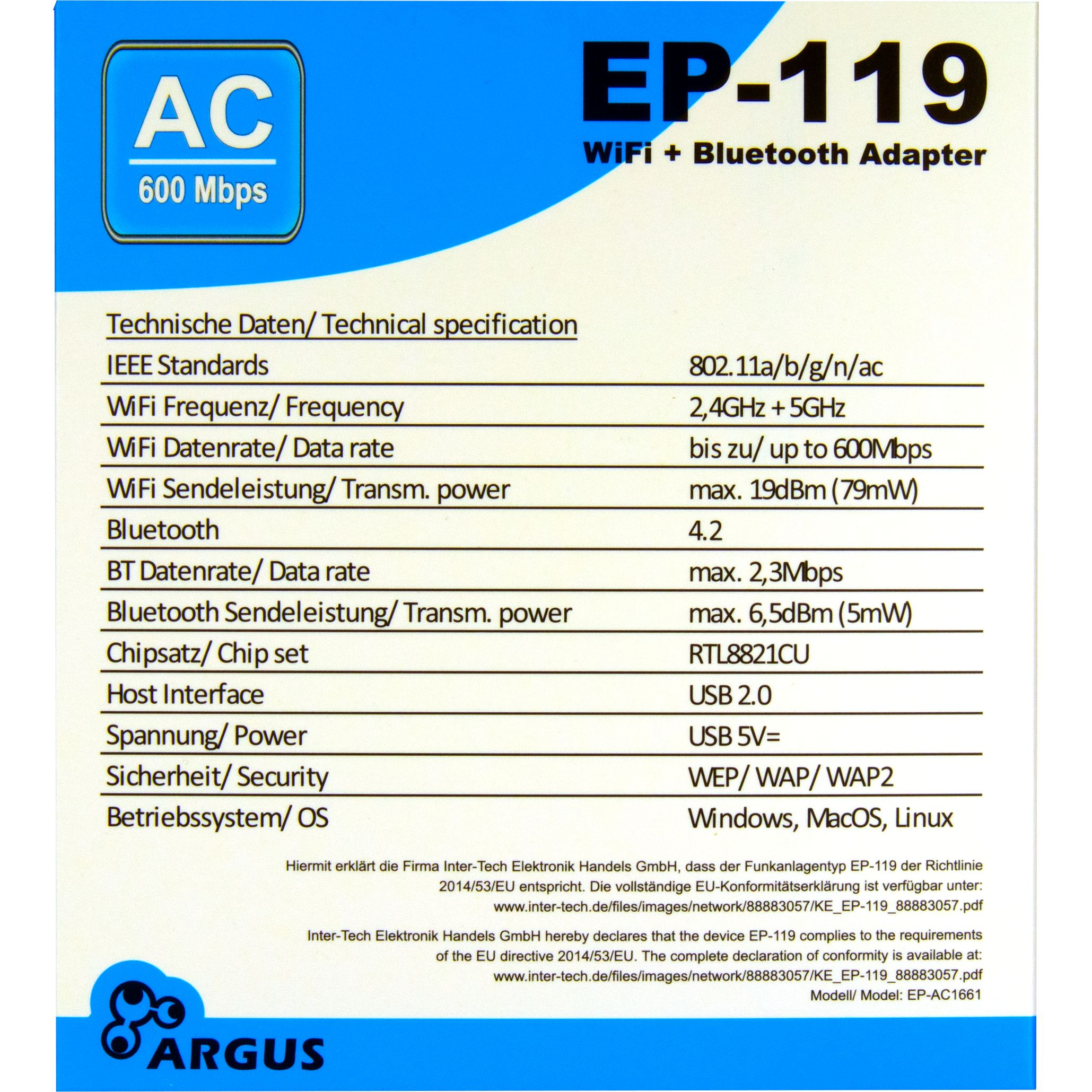 Inter-Tech Argus EP-119 - Netzwerkadapter - USB 2.0 - Wi-Fi 5, Ansicht 4