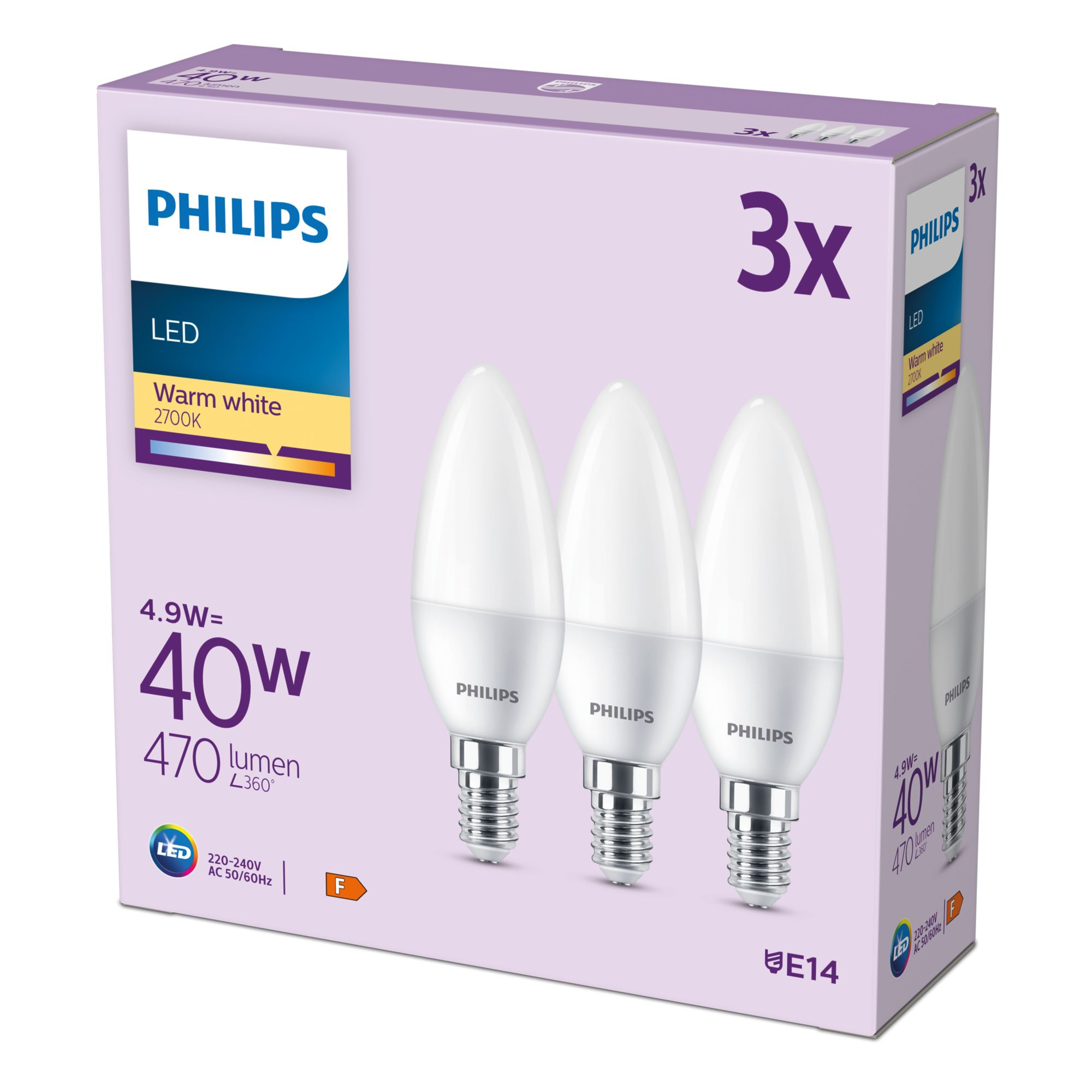 Philips LED-Lampe - Form: B35 - matt Finish - E14 - 4.9 W (Entsprechung 40 W), Ansicht 2
