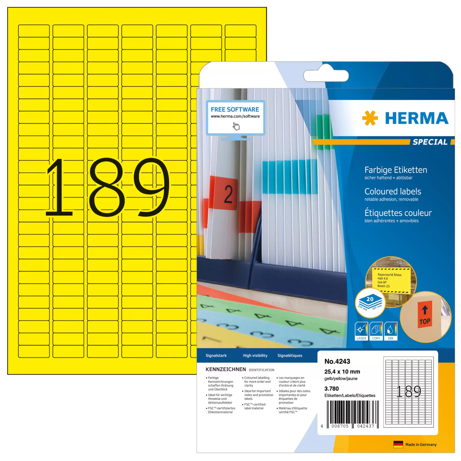 HERMA Special - Papier - matt - permanent selbstklebend - Gelb - 25.4 x 10 mm 3780 Etikett(en) (20 Bogen x 189), Ansicht 4