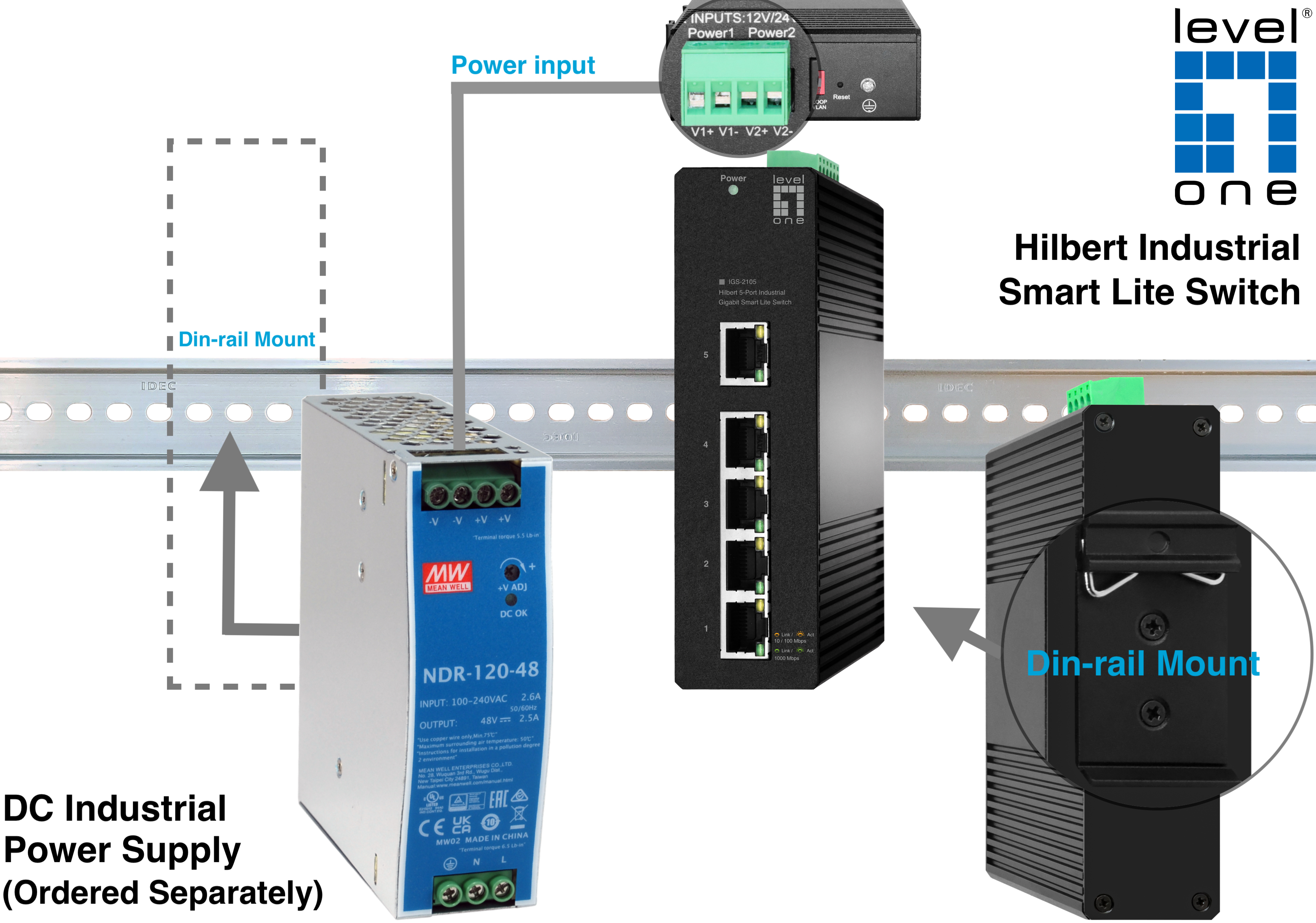 LevelOne Hilbert IGS-2105 - Switch - industriell, leicht - managed - 4 x 10/100/1000 + 1 x 10/100/1000 (Uplink), Ansicht 4