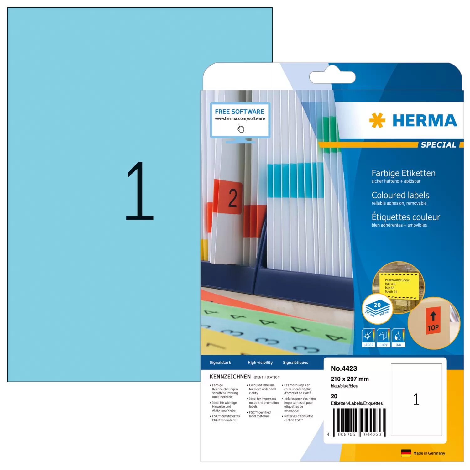HERMA Special - Papier - matt - permanent selbstklebend - Blau - A4 (210 x 297 mm), Ansicht 4