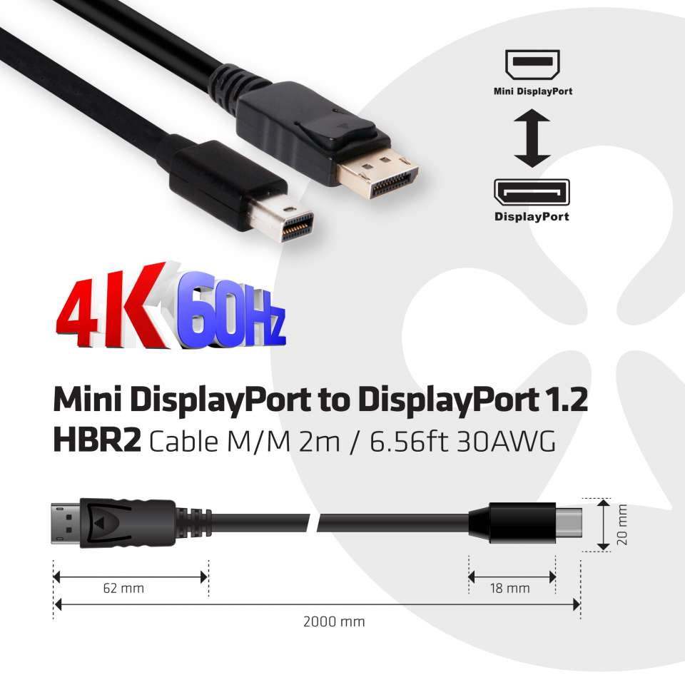 Club 3D DisplayPort-Kabel - Mini DisplayPort (M) - bis DisplayPort (M) - 2 m - 4K Unterstützung, Ansicht 3