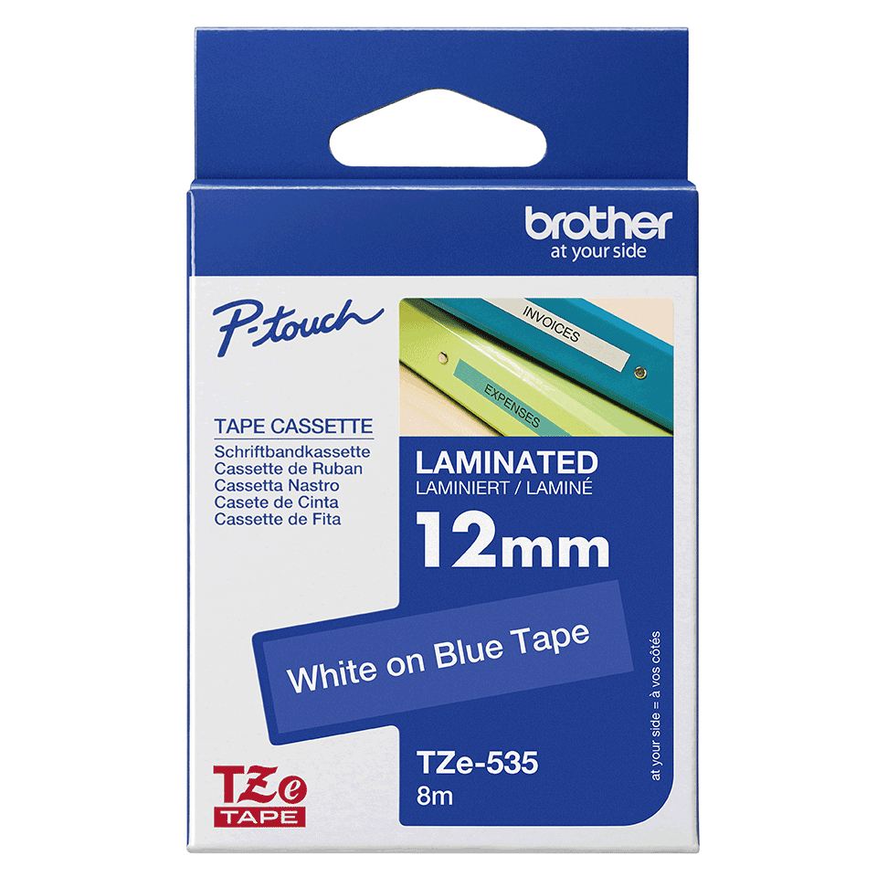 Brother TZe-535 - Weiß auf blau - Rolle (1,2 cm x 8 m), Ansicht 2