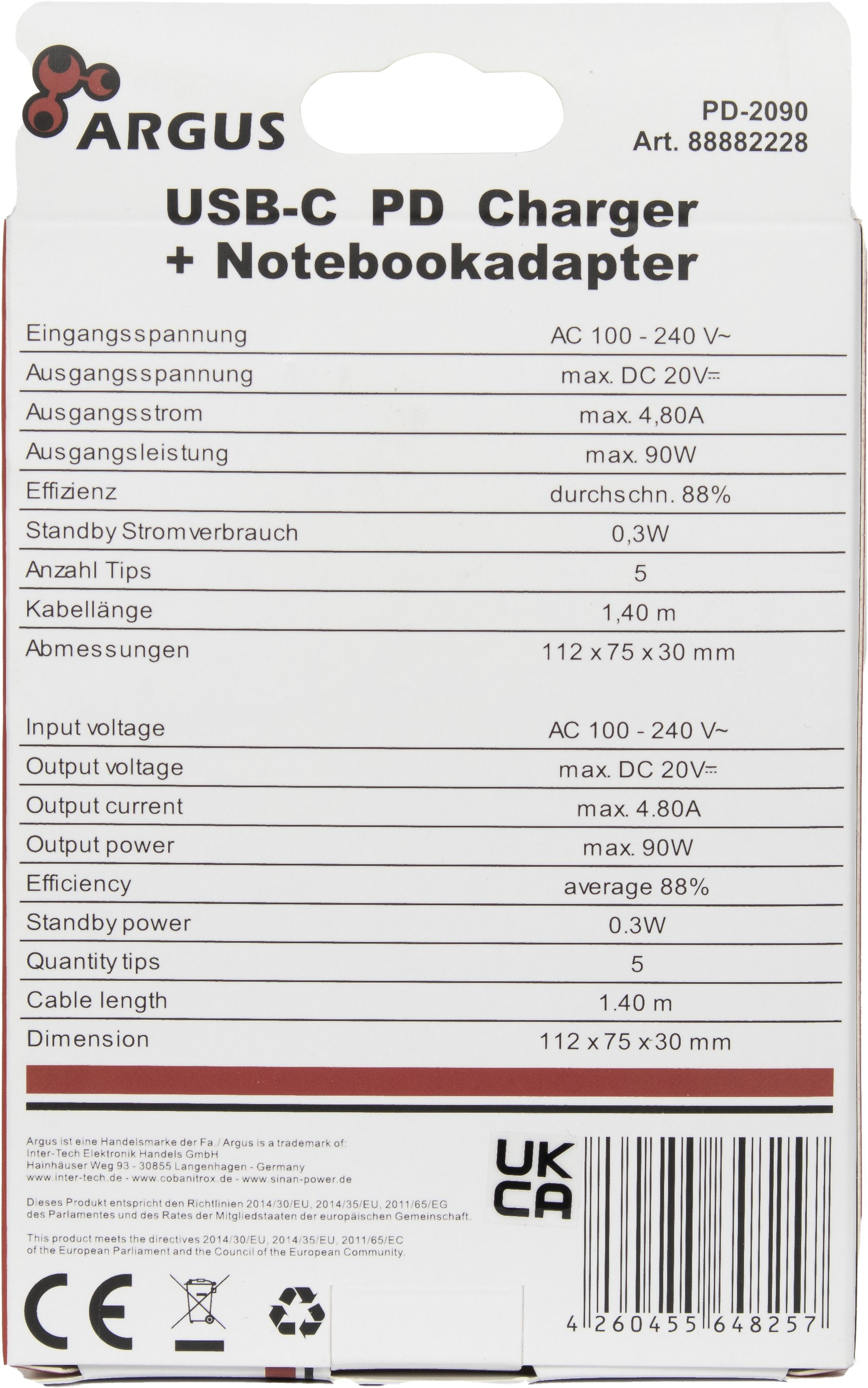 Inter-Tech PD-2090 - Indoor - AC - 5 V - 1,4 m - Schwarz, Ansicht 2
