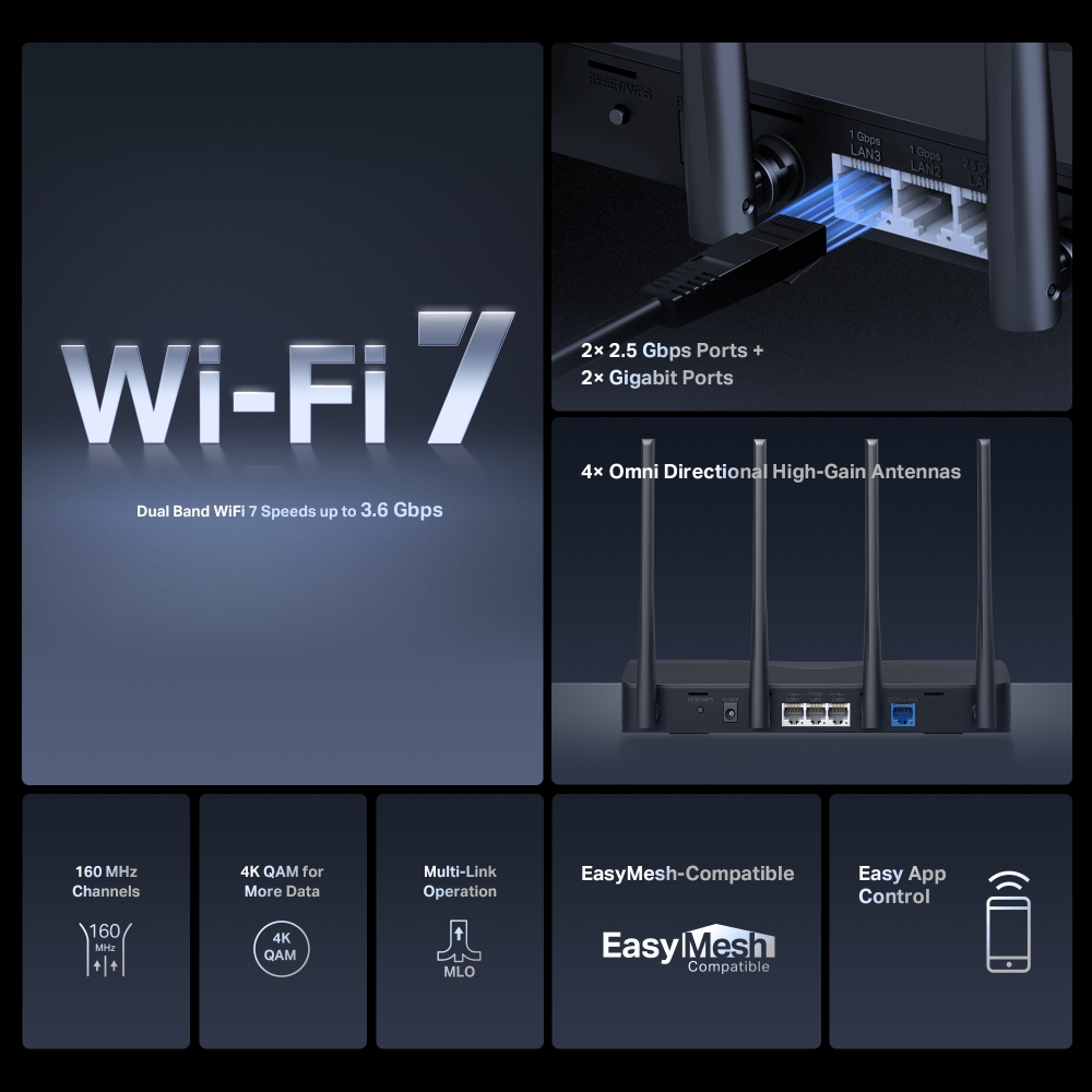 Mercusys MR27BE BE3600 Dual Band Wi-Fi 7 Router - Router - WLAN, Ansicht 3
