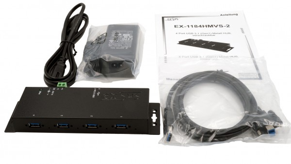 Exsys USB 3.2 Gen 1 HUB 4-Port extern inkl.Kabel und Netzteil, Ansicht 2