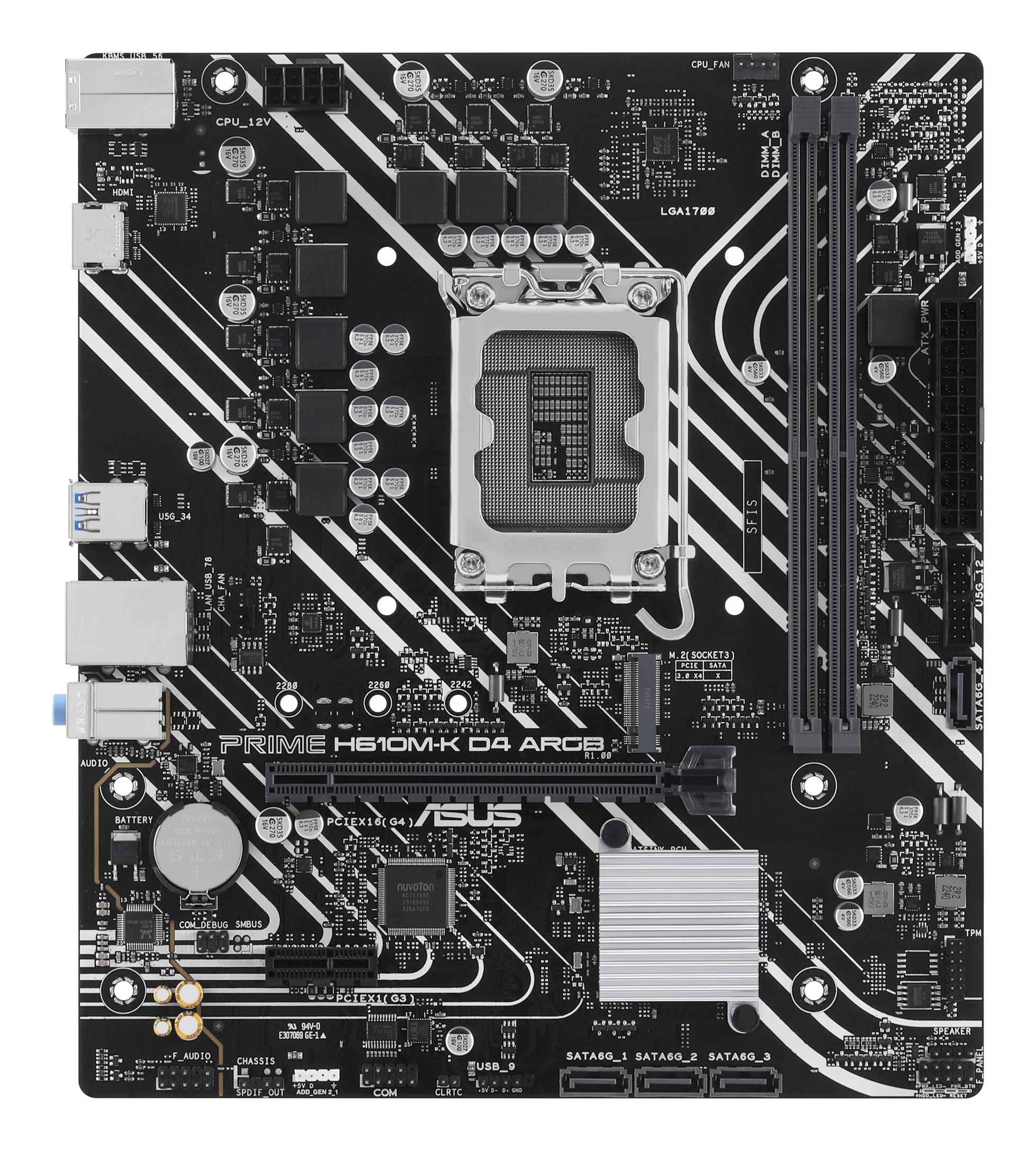 ASUS PRIME H610M-K D4 - Motherboard - micro ATX - LGA1700-Sockel - H610 Chipsatz - USB 3.2 Gen 1 - Gigabit LAN, Ansicht 3