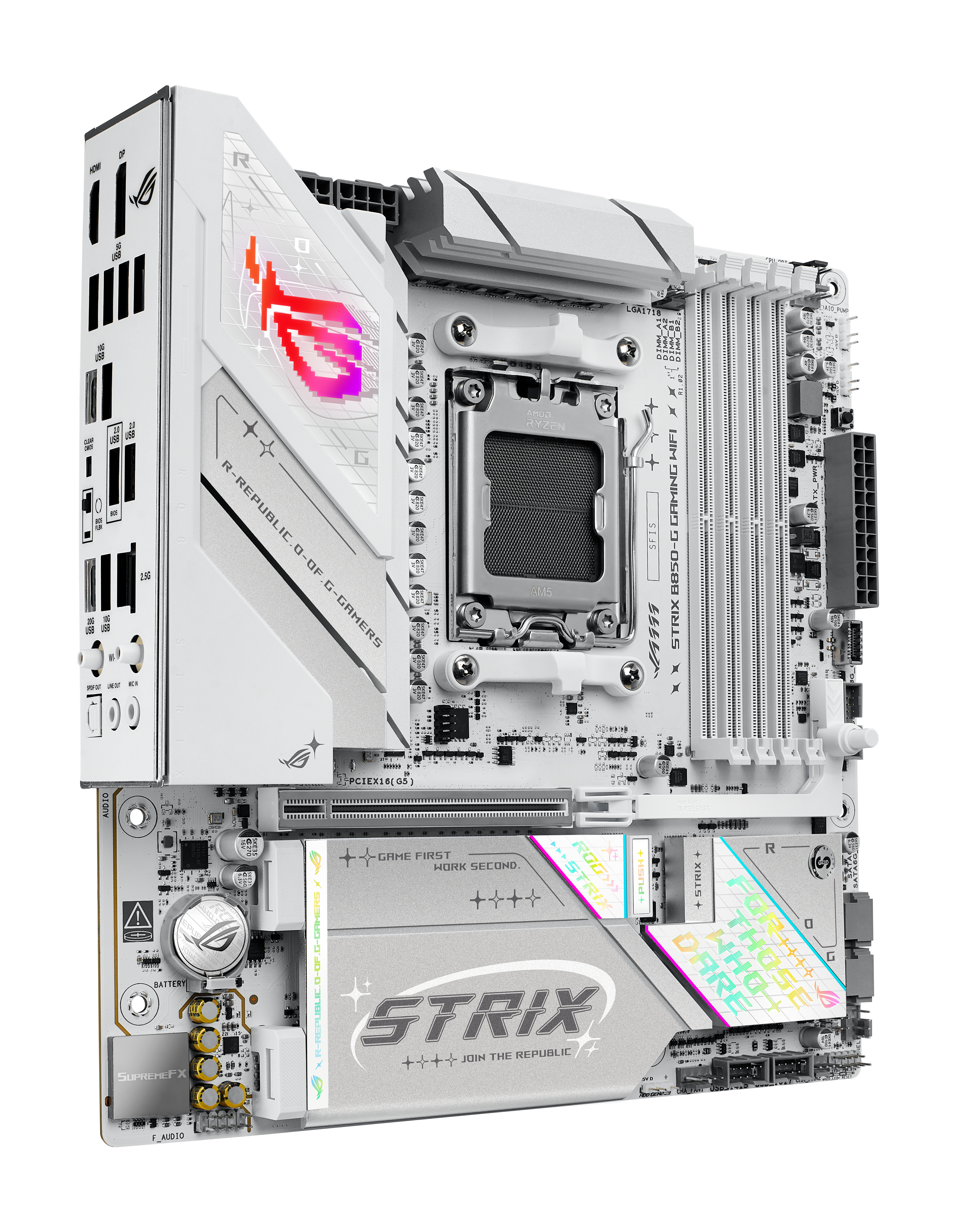 ASUS ROG STRIX B850-G GAMING - Motherboard - micro ATX - Socket AM5 - AMD B850 Chipsatz - 2.5 GB LAN, Wi-Fi 7, Bluetooth, Ansicht 3