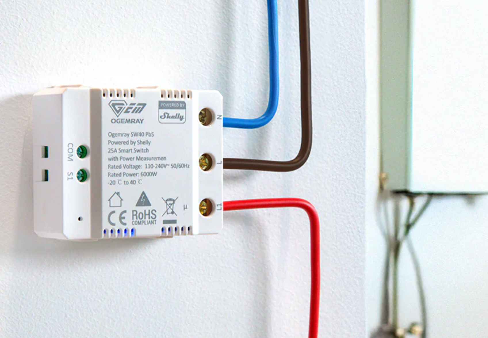 Shelly PbS·Ogemray Smart Relay 25A· Großgeraete Relais· max. 25A· Messfunktion· - WLAN - HTTPS, Ansicht 2