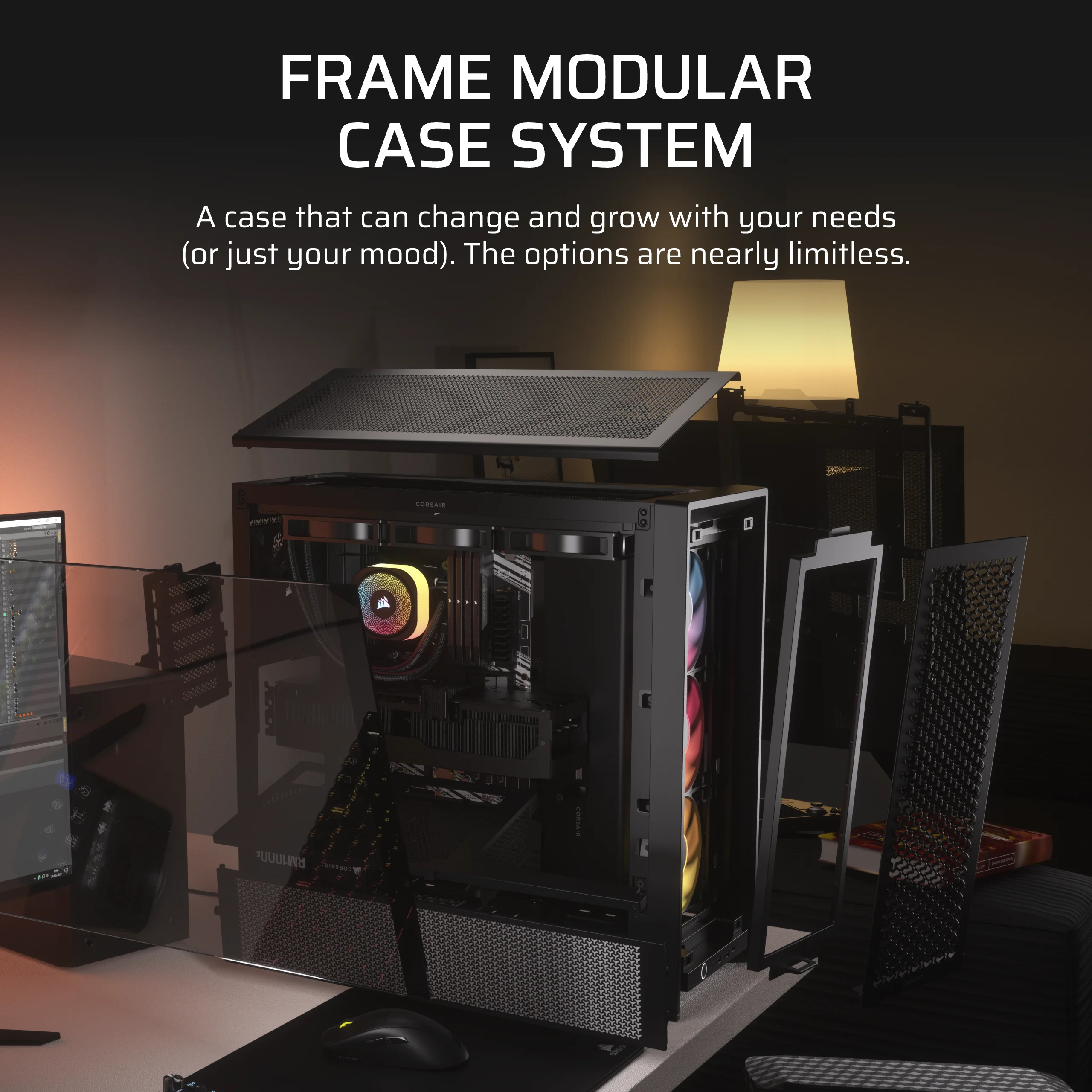 Corsair FRAME 4000D RS ARGB - Midi-Tower Gaming - E-ATX - Seitenteil mit Fenster (gehärtetes Glas) - Schwarz, Ansicht 4