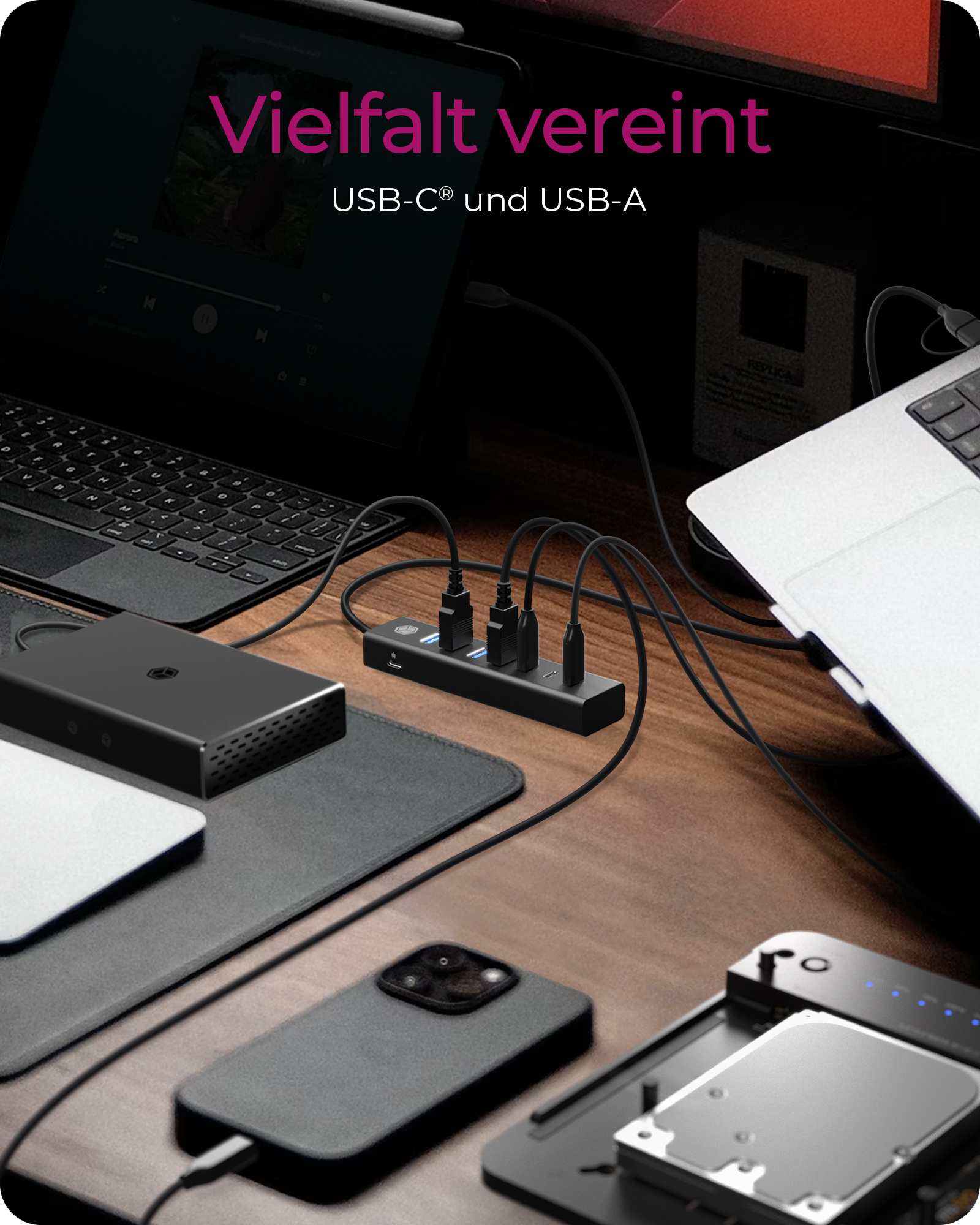 ICY BOX IB-HUB1737-C3 - Hub - 4 x USB 3.2 Gen 1 + 3 x USB-C 3.2 Gen 1, Ansicht 3