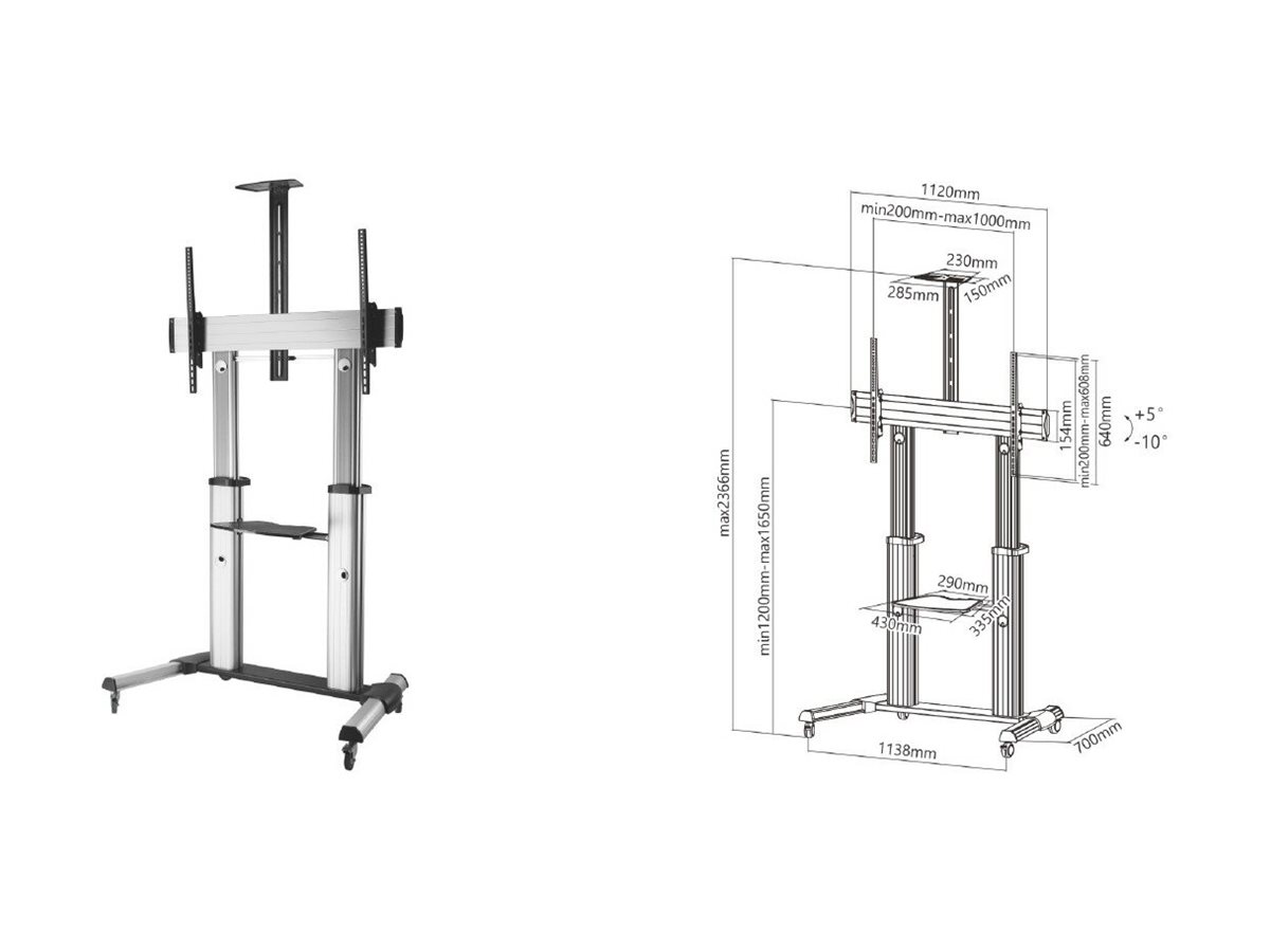 Equip Pro - Wagen - für LCD TV - Kunststoff, Aluminium, Stahl - Schwarz, Silber - Größe: 152.4-254 cm (60-100), Ansicht 5