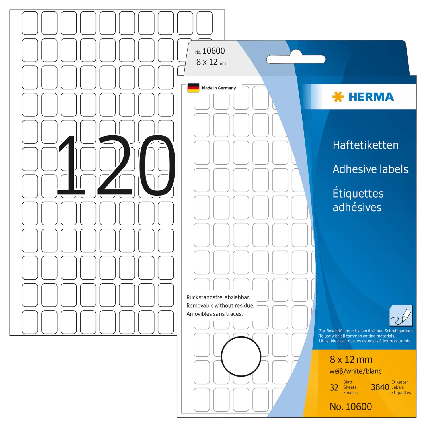 HERMA Selbstklebend - weiß - 8 x 12 mm 3840 Etikett(en) (32 Bogen x 120), Ansicht 2