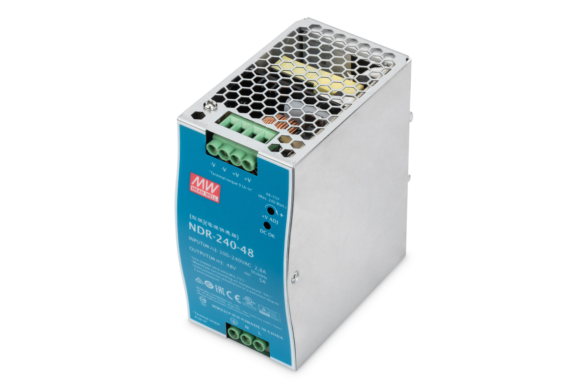 DIGITUS Industrielles Netzteil, 48V DC, 240W, 240 W, 90 - 264 V, 47 - 63 Hz, 88%, Taiwan, Grün, Silber