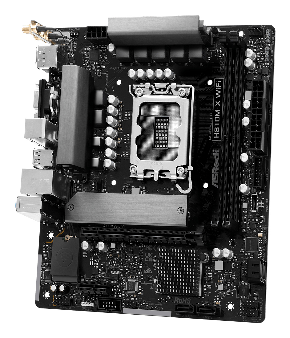 ASRock H810M-X WIFI - Motherboard - micro ATX - LGA1851-Sockel - H810 Chipsatz - 2.5 Gigabit LAN, Wi-Fi, Bluetooth, Ansicht 3