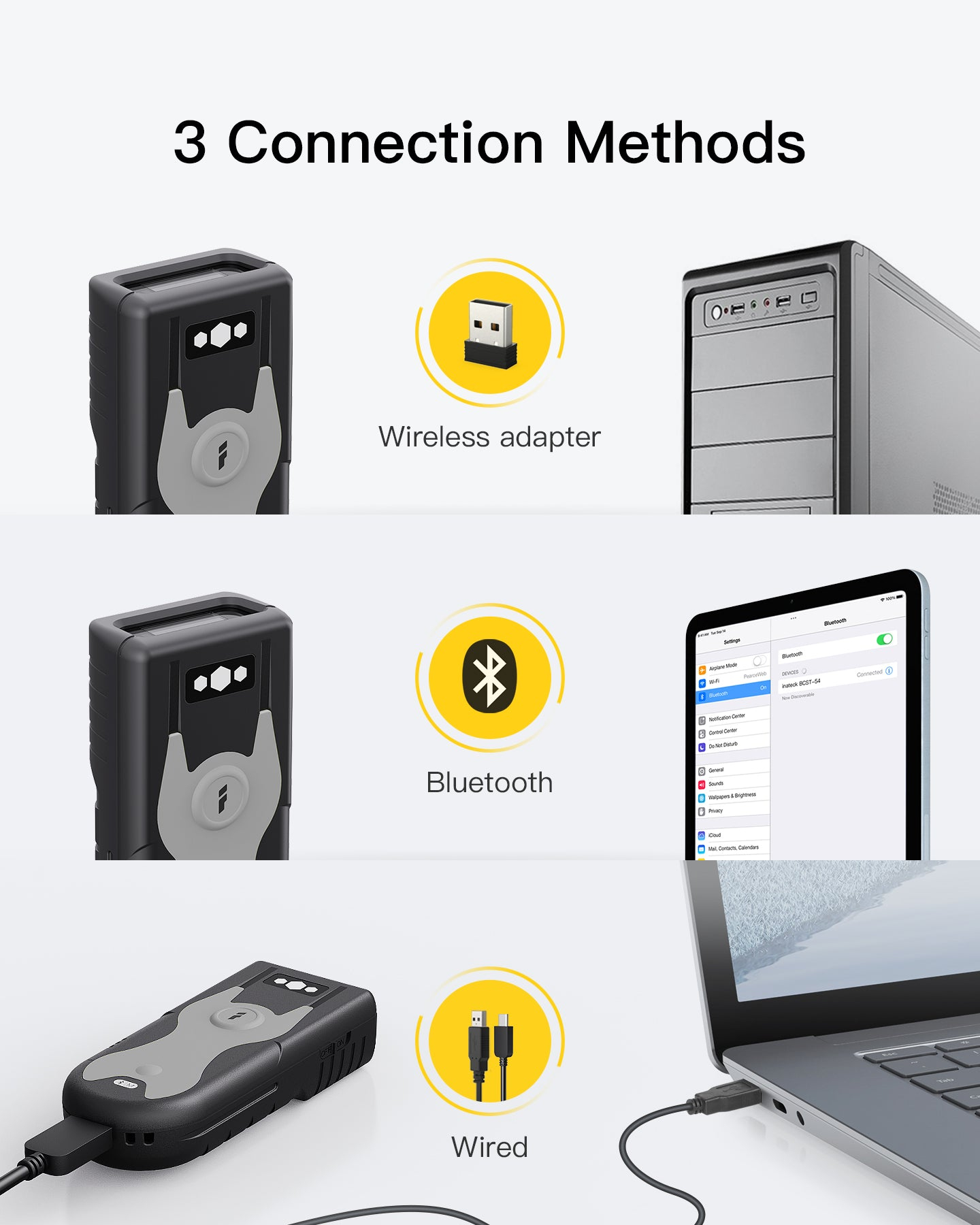 Inateck Barcodescanner 43 gray[BCST-43_gray] - Barcode-Scanner - Bluetooth 5, Ansicht 3