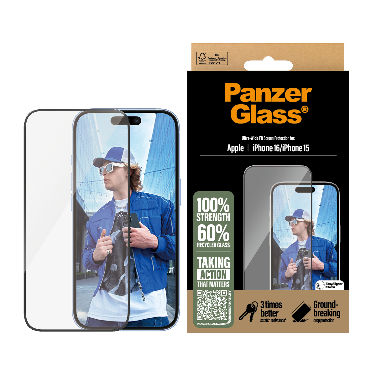 PanzerGlass Displayschutz für iPhone 16 & 15 - Ultra-Wide Fit, Ansicht 4