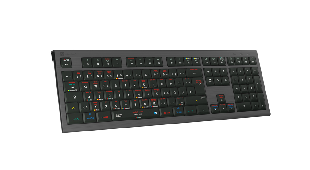 Logickeyboard LKB-OSX-A2M-DE - Kabelgebunden - USB - Scherenschalter - LED - Schwarz - TL: Deutsch, QWERTZ, Ansicht 3