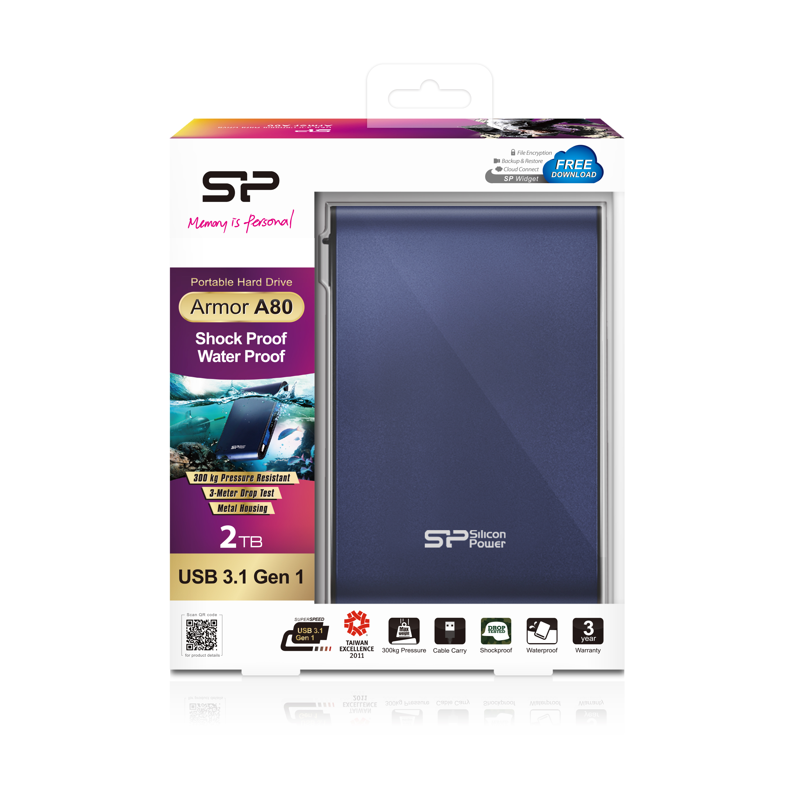 Silicon Power Armor A80 - Festplatte - 2 TB - extern (tragbar) - Blau, Ansicht 2
