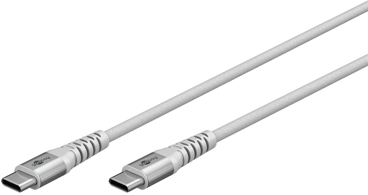 Goobay USB-C -auf-USB-C -Textilkabel mit Metallsteckern 3 m weiß - elegantes und, Ansicht 3