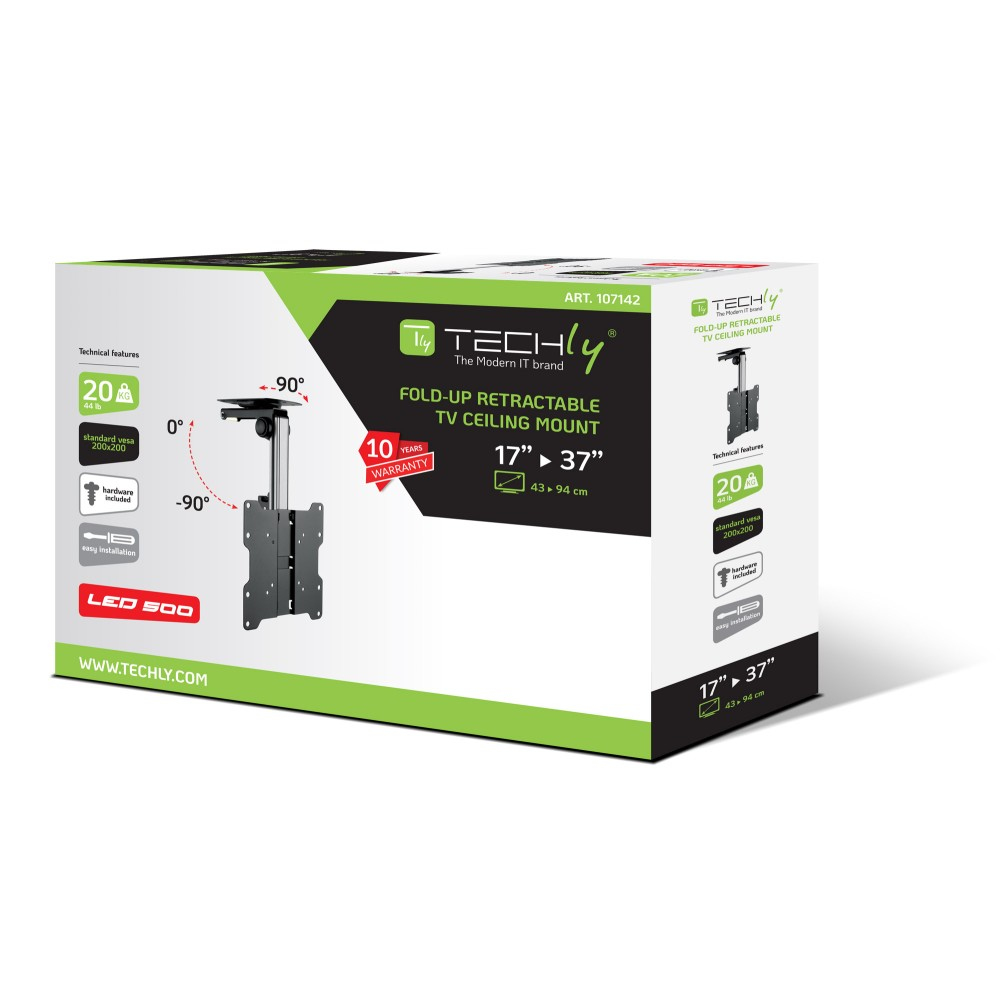 Techly Befestigungskit (Deckenhalterung) - für LCD TV - Stahl - Schwarz, Silber - Bildschirmgröße: 43.2-94 cm (17-37), Ansicht 3