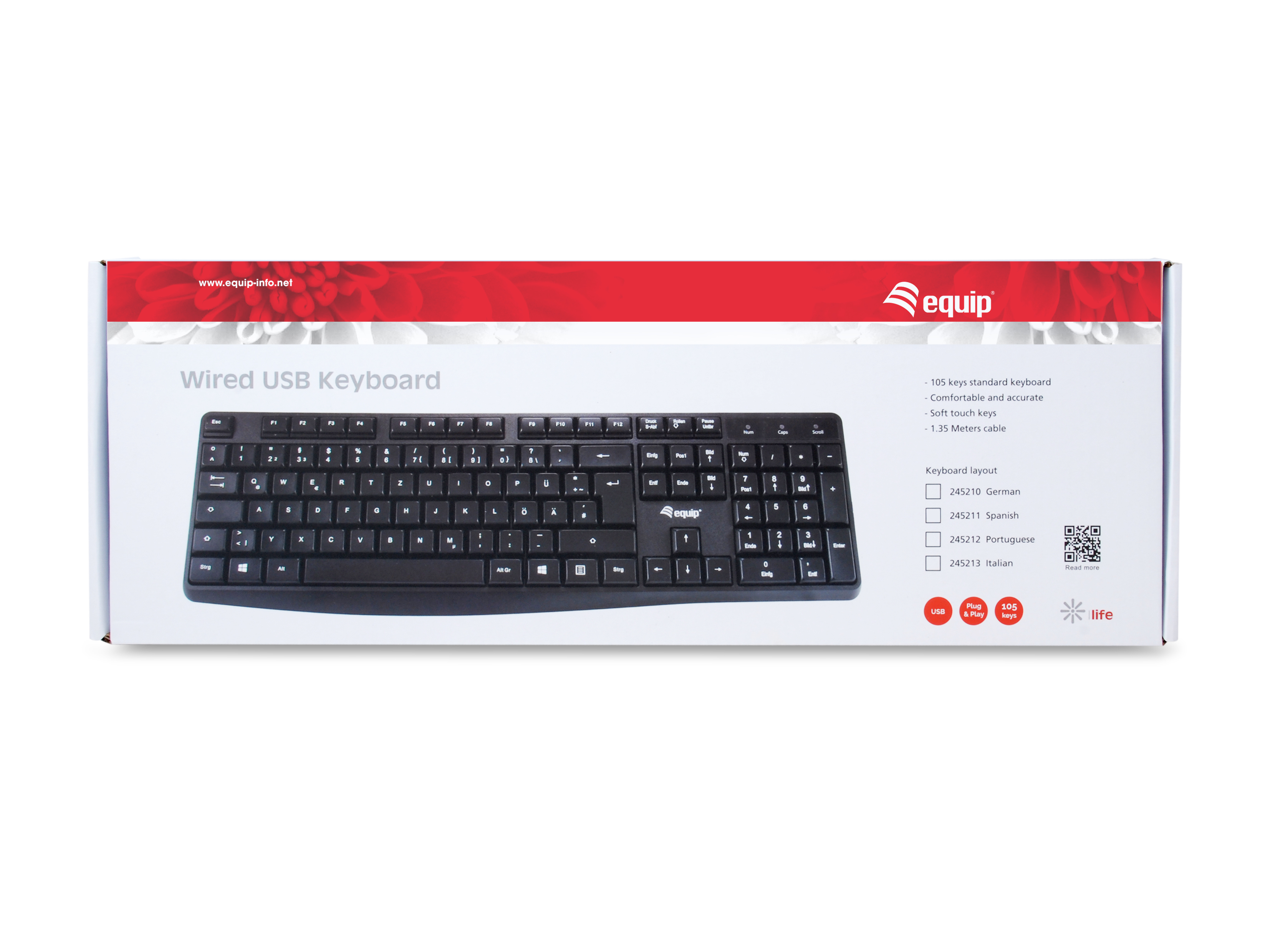 Equip Kabelgebundene USB Tastatur - Volle Größe (100%) - Kabelgebunden - USB - Schwarz - TL: Portugiesisch, QWERTY, Ansicht 3