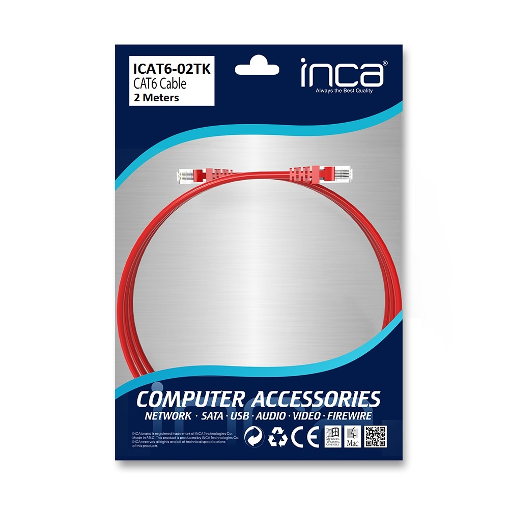 INCA CAT6 RJ45 2 m - 2 m - Cat6 - U/UTP (UTP) - RJ-45 - RJ-45 - Rot, Ansicht 2